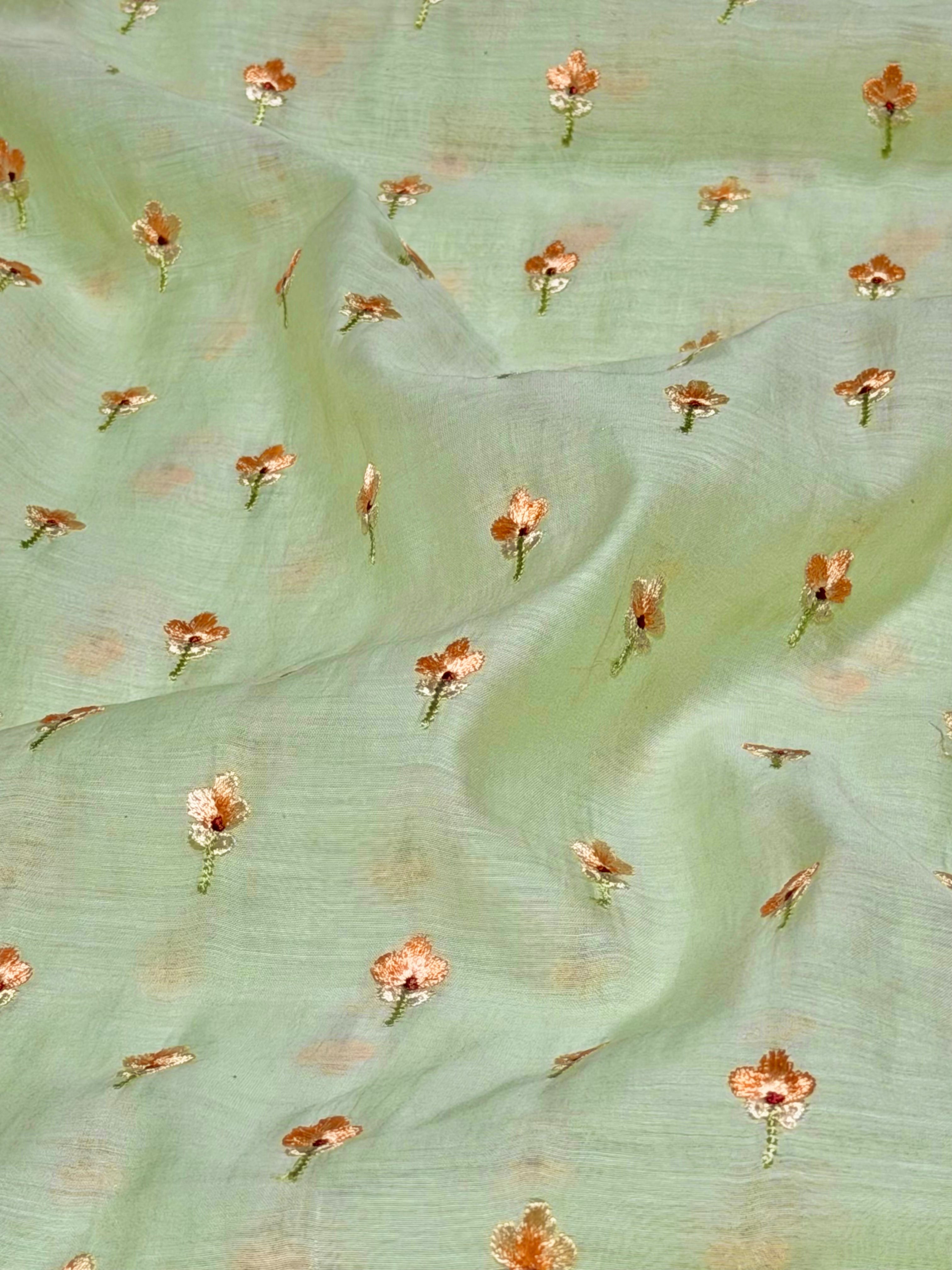 Light Green Mul Fabric With Embroidery