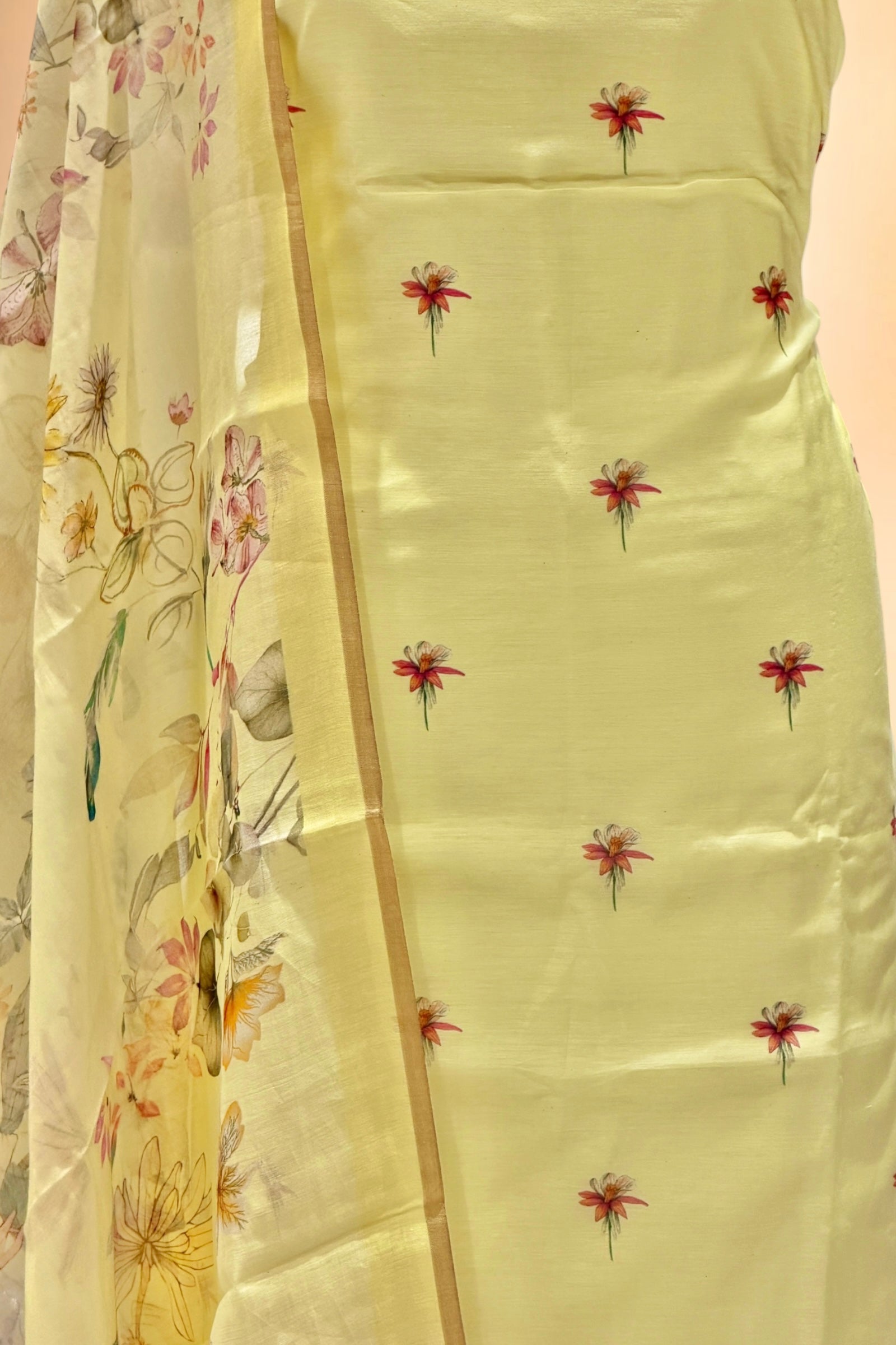 Butter Yellow Floral Print Mul Suit Set