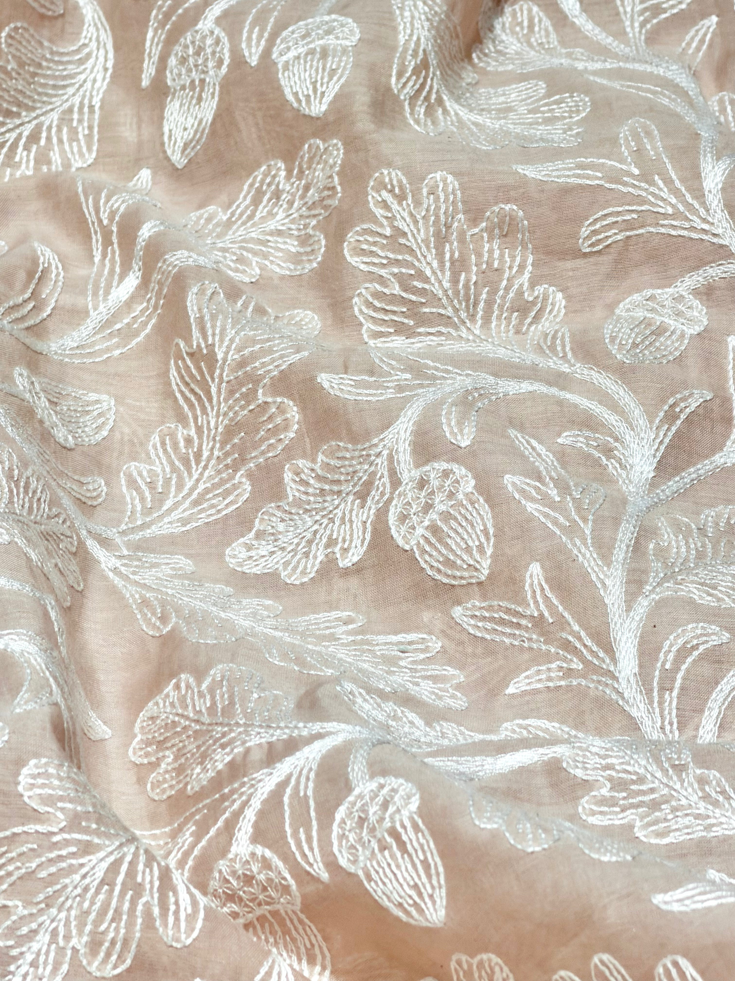 Dusty Peach Mul Fabric With Embroidery