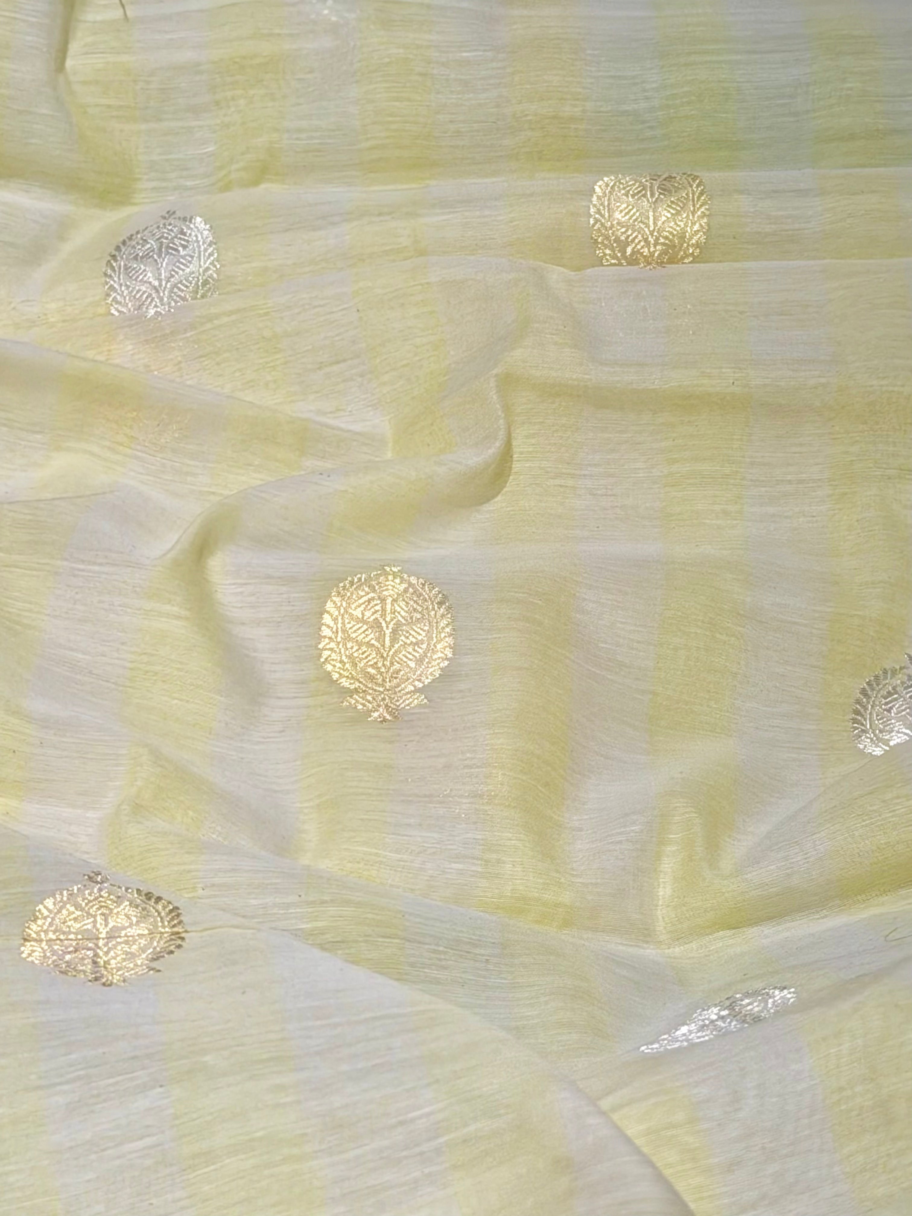 Lemon Yellow Premium Cotton Fabric With Floral Motifs