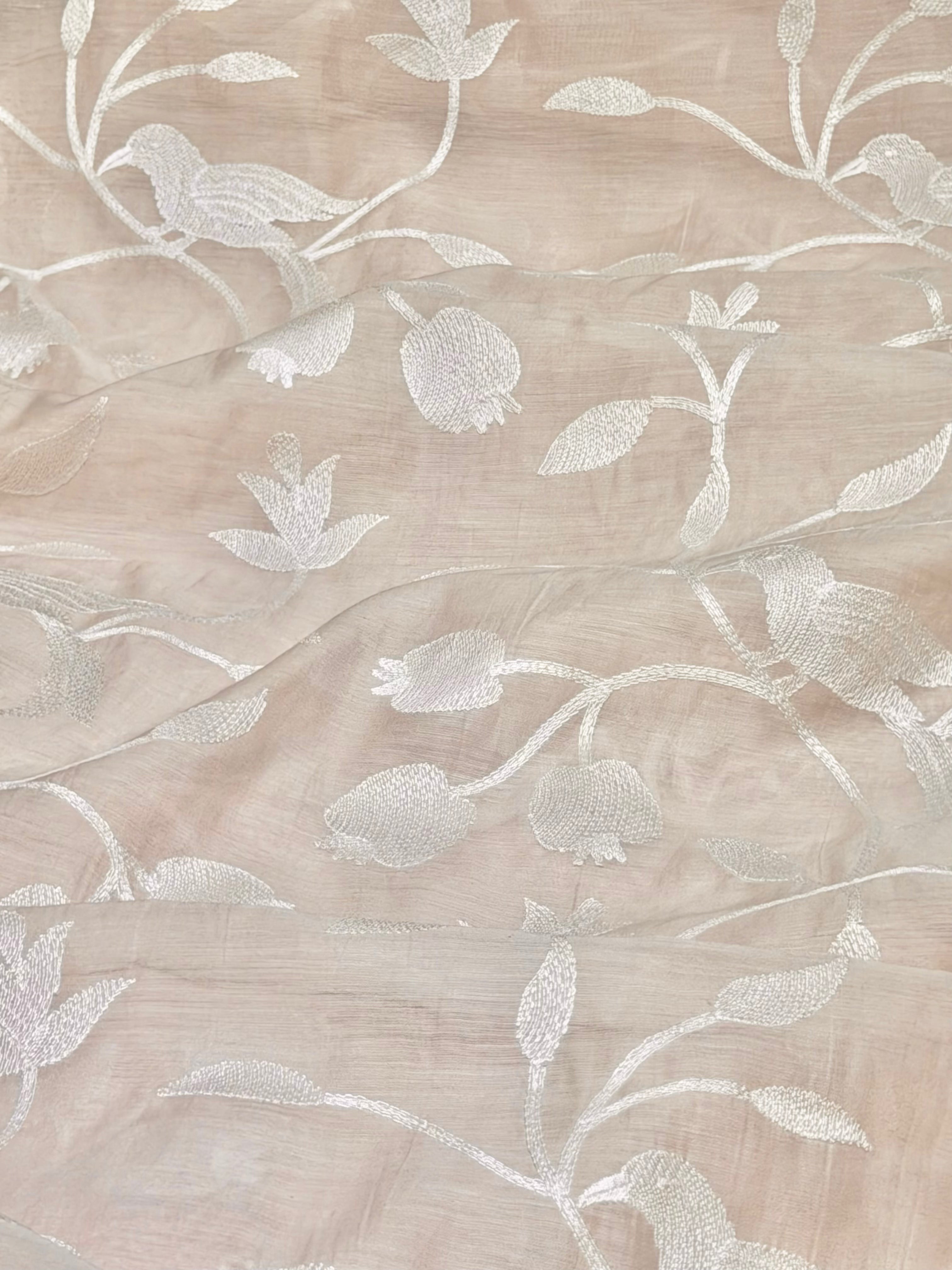 Beige Mul Fabric With Embroidery