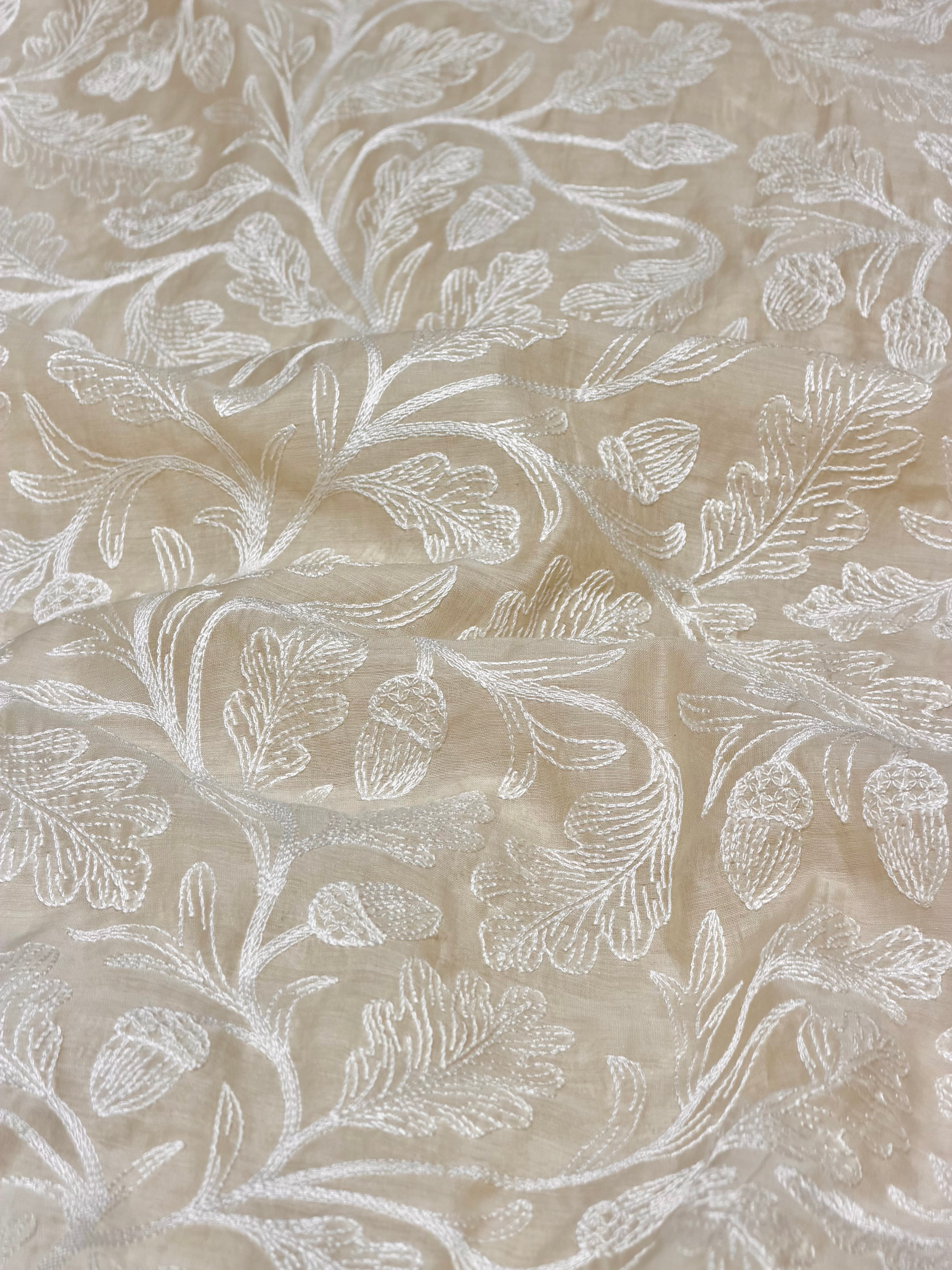 Off-White Mul Fabric With Embroidery