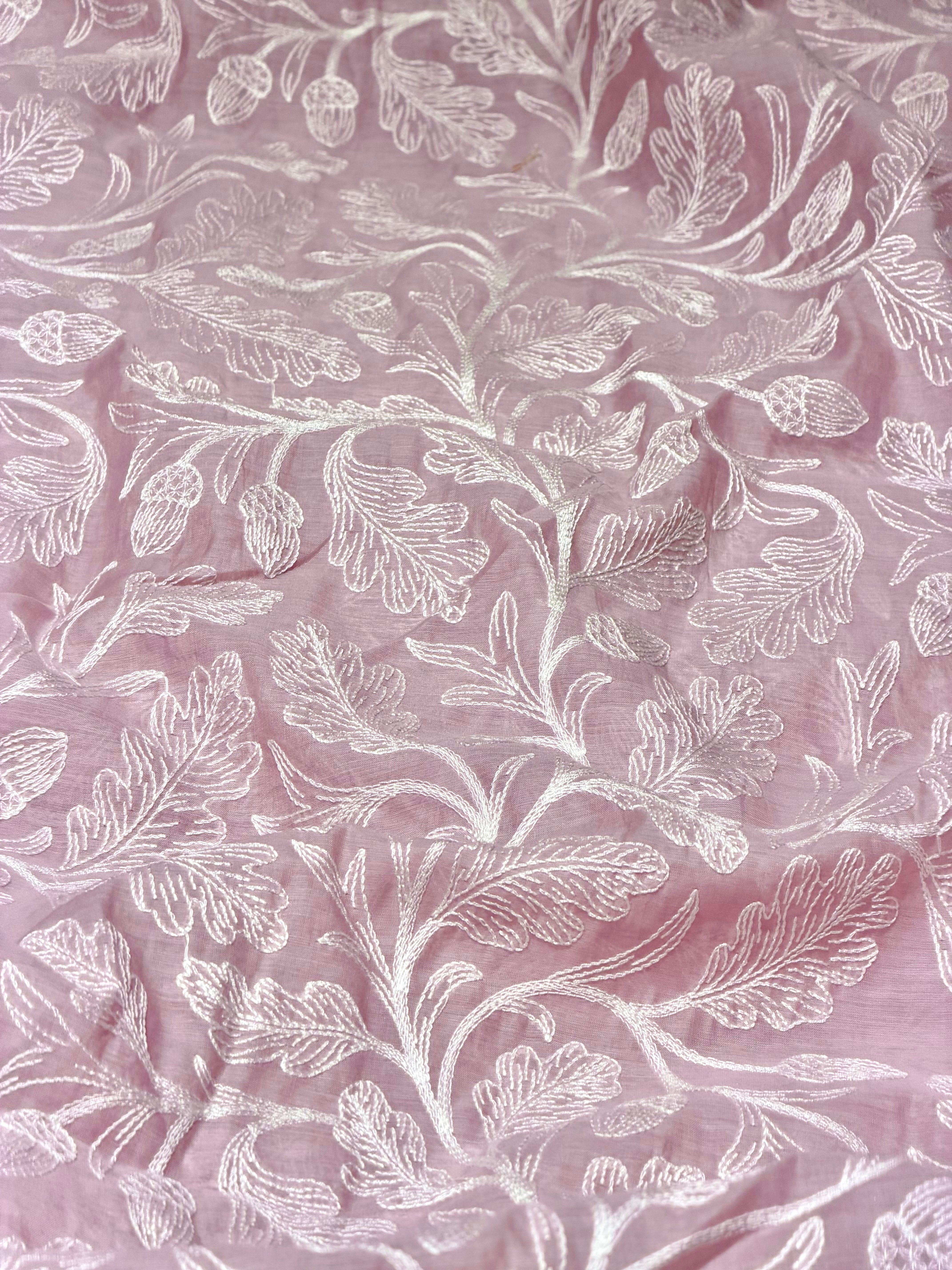 Pastel Pink Mul Fabric With Embroidery