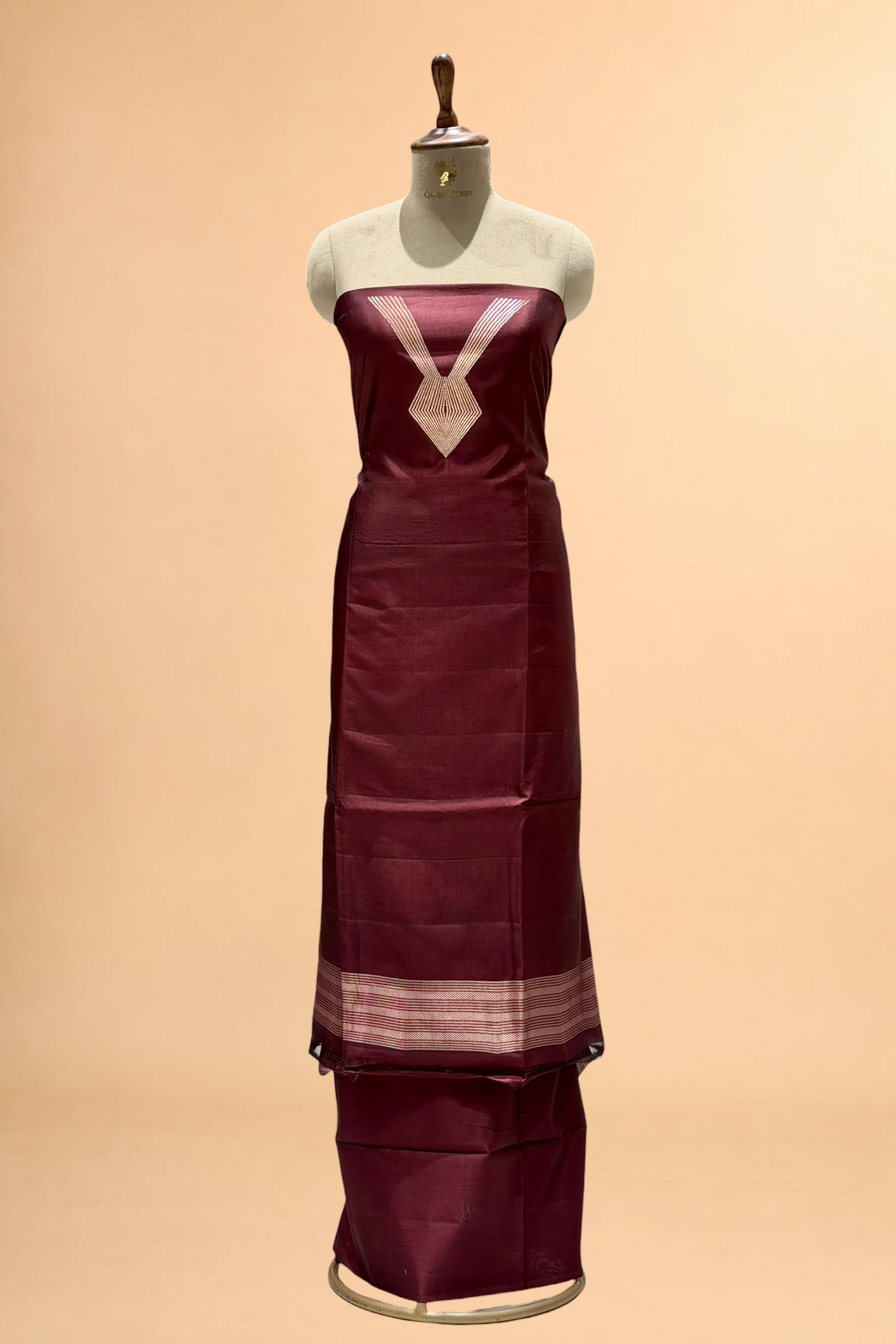 Mocha Brown Soft Silk Co-Ord Set with Kadhwa Neck Panel