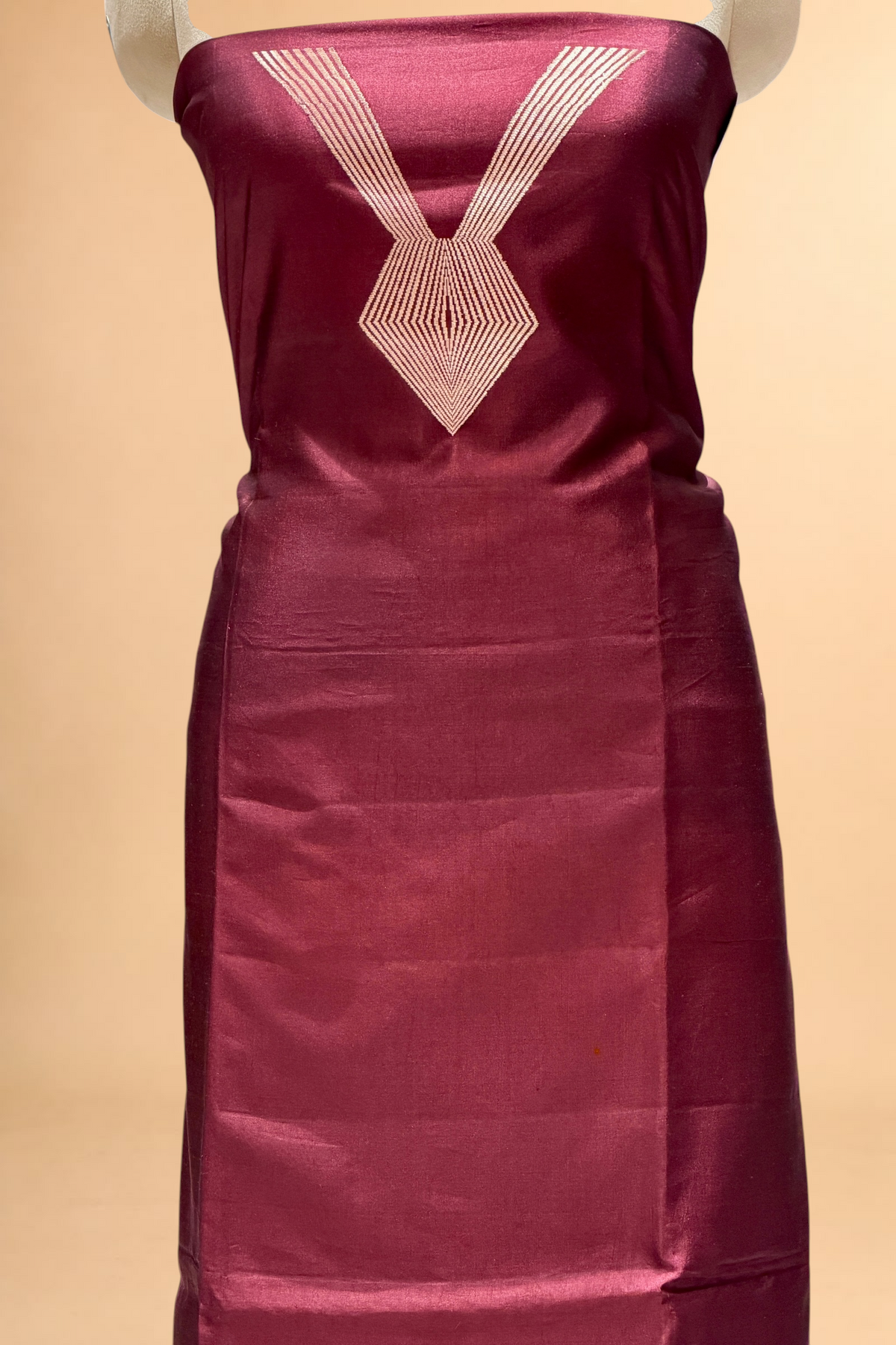 Mocha Brown Soft Silk Co-Ord Set with Kadhwa Neck Panel