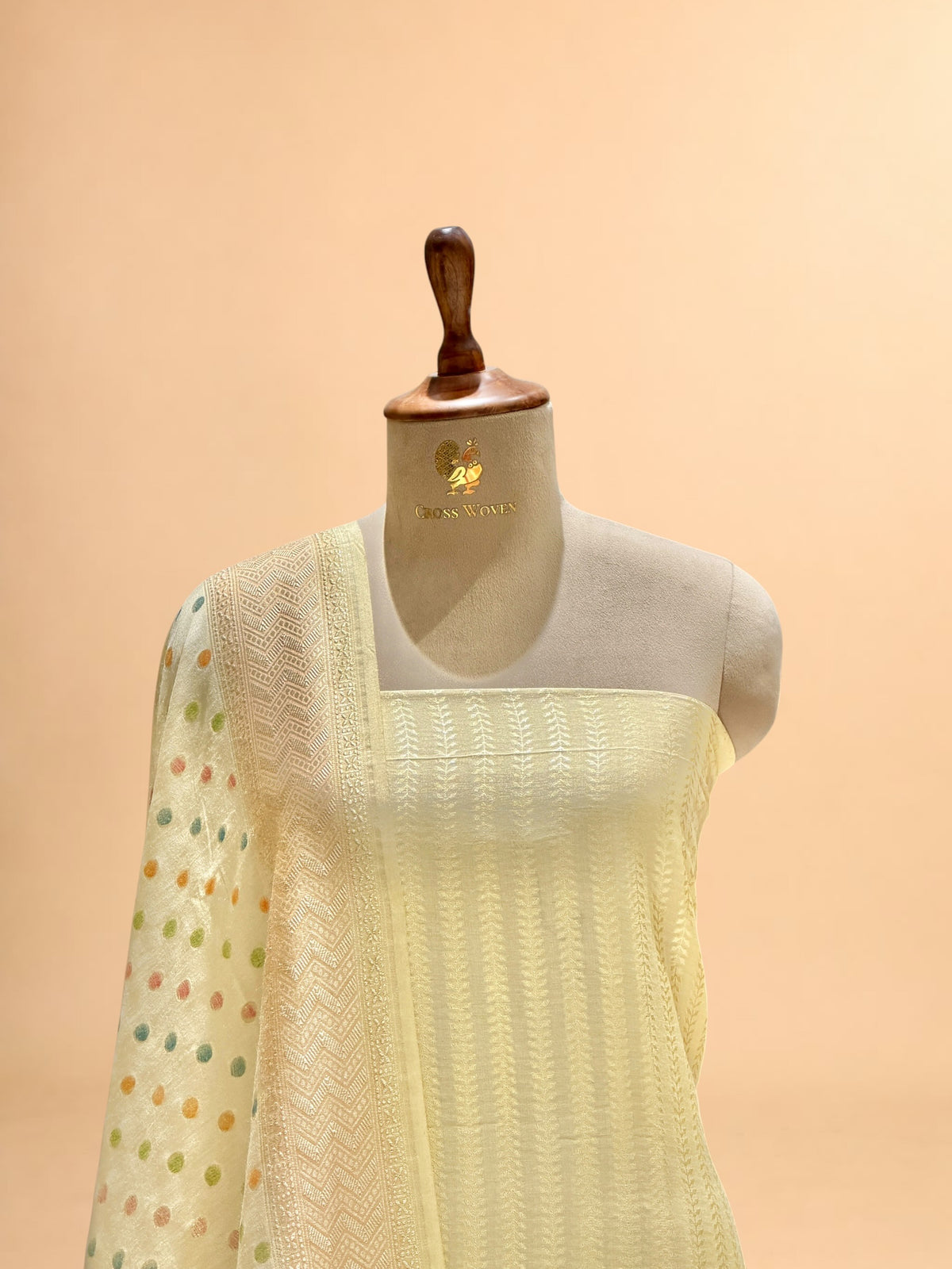 Natural Cream Pure Munga Silk Suit Set Hand Brush Paint Dupatta
