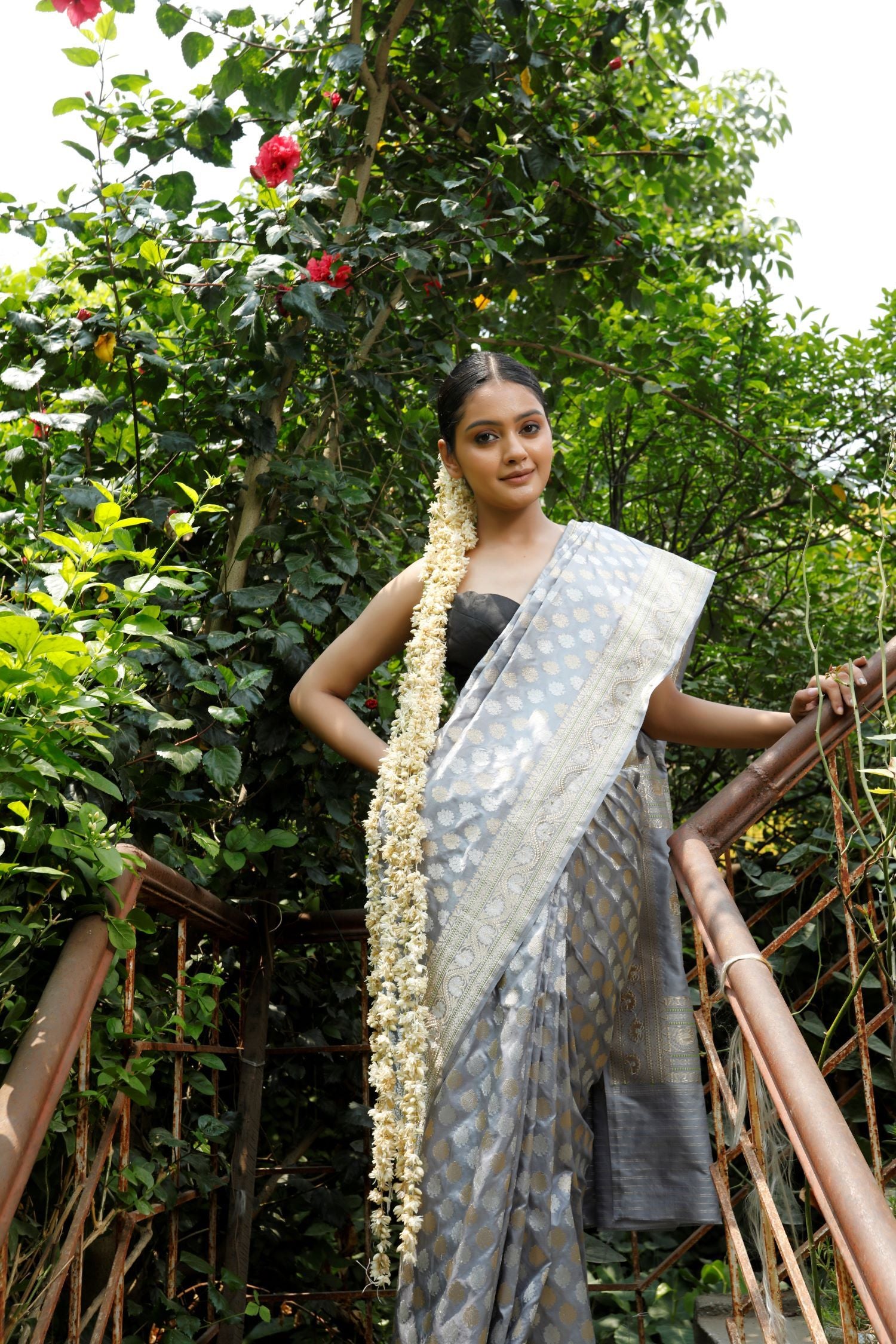 Gray Pure Katan Silk Saree