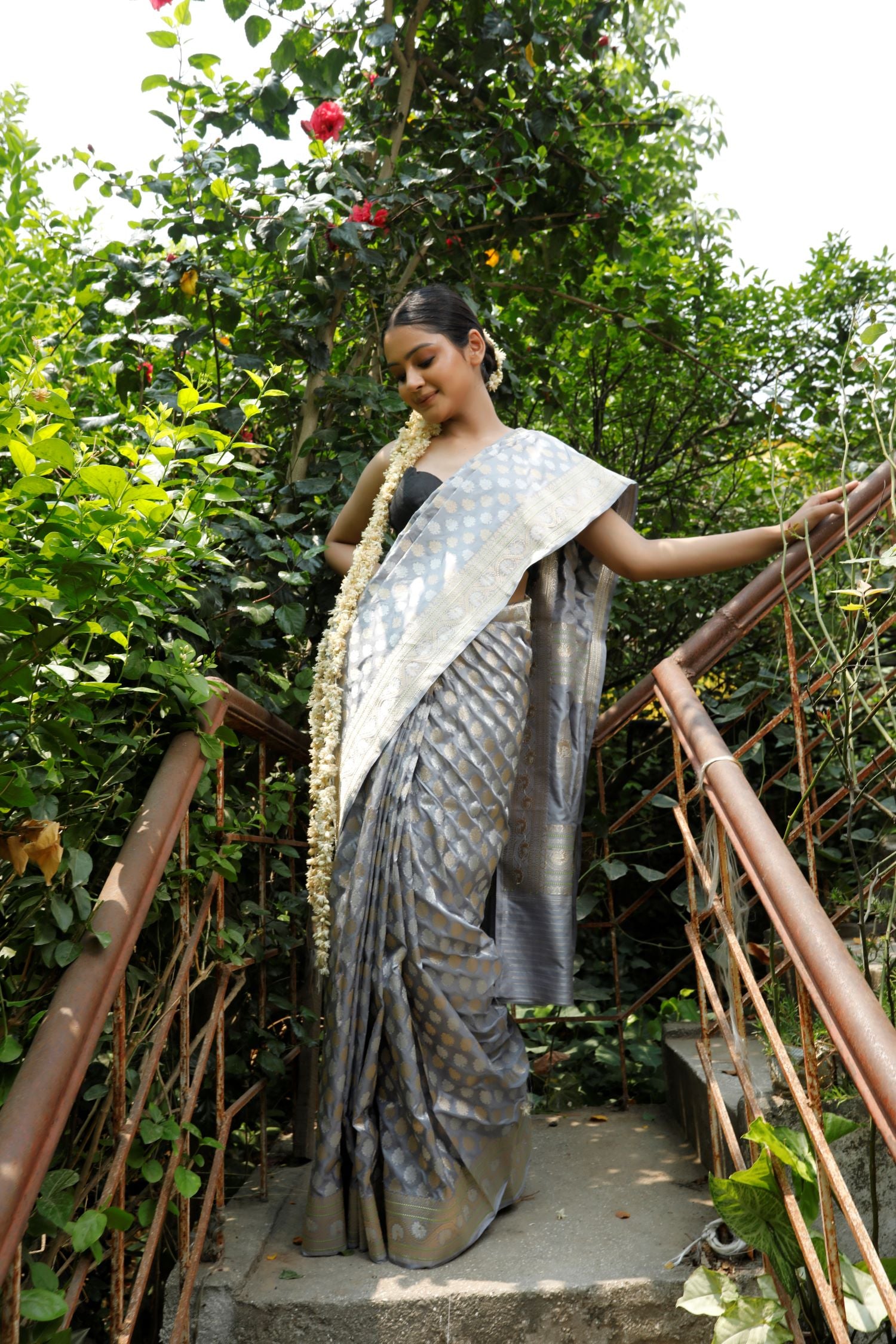 Gray Pure Katan Silk Saree