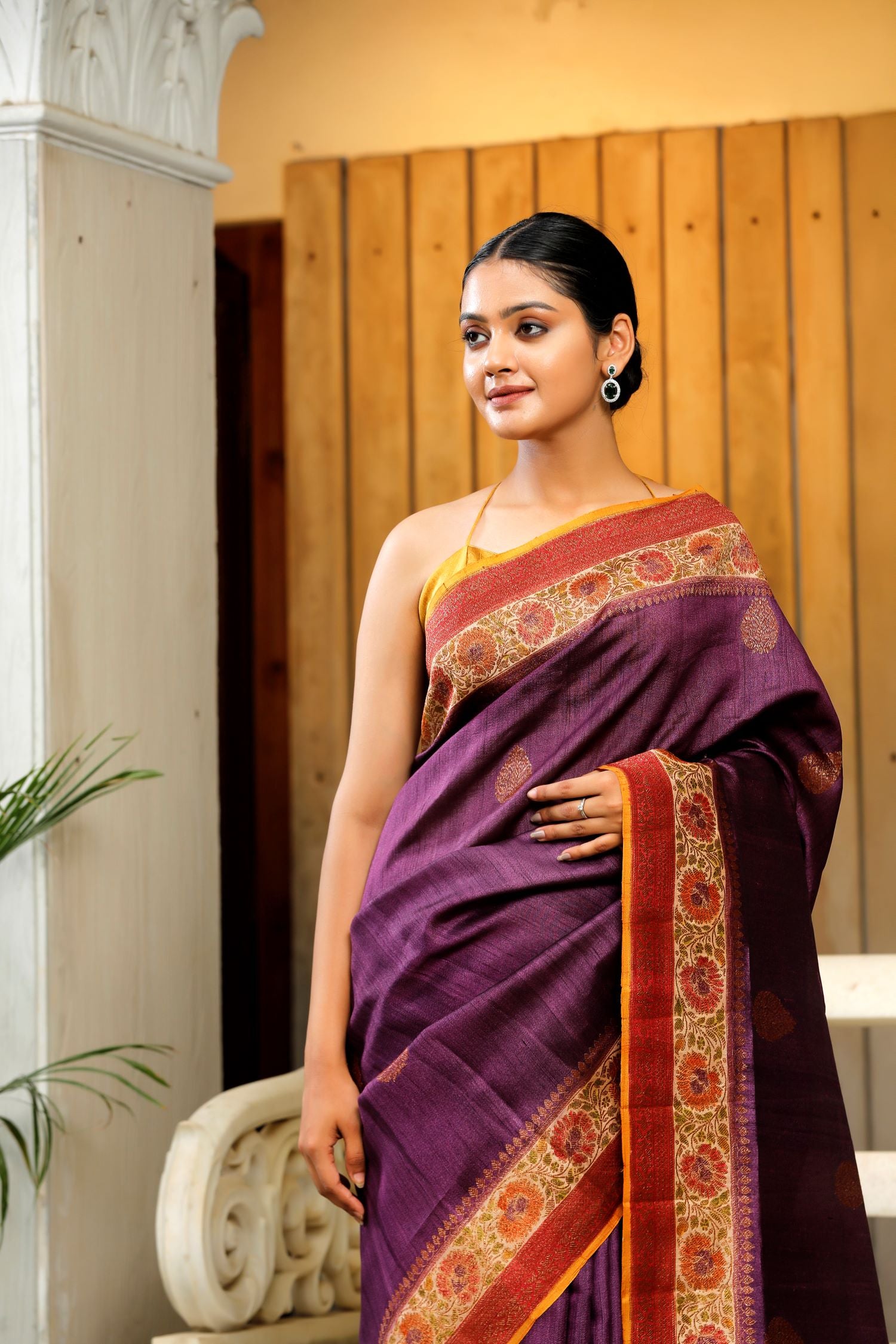 Deep Purple Pure Tusser Silk Saree