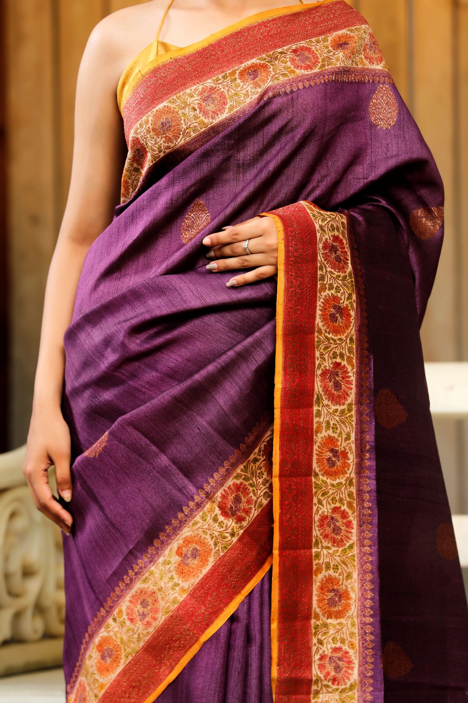 Deep Purple Pure Tusser Silk Saree