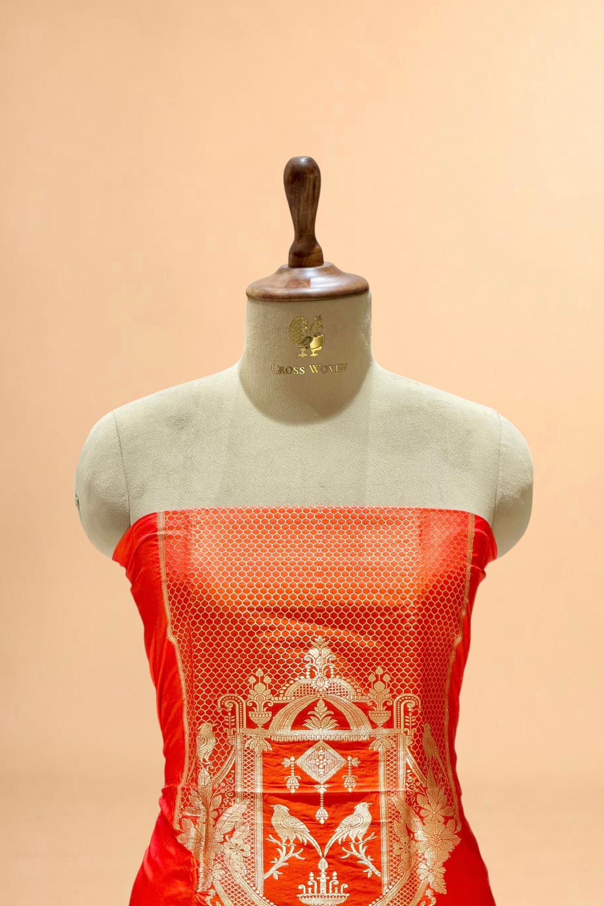 Orange Katan Silk Co-Ord Set with Regal Panel