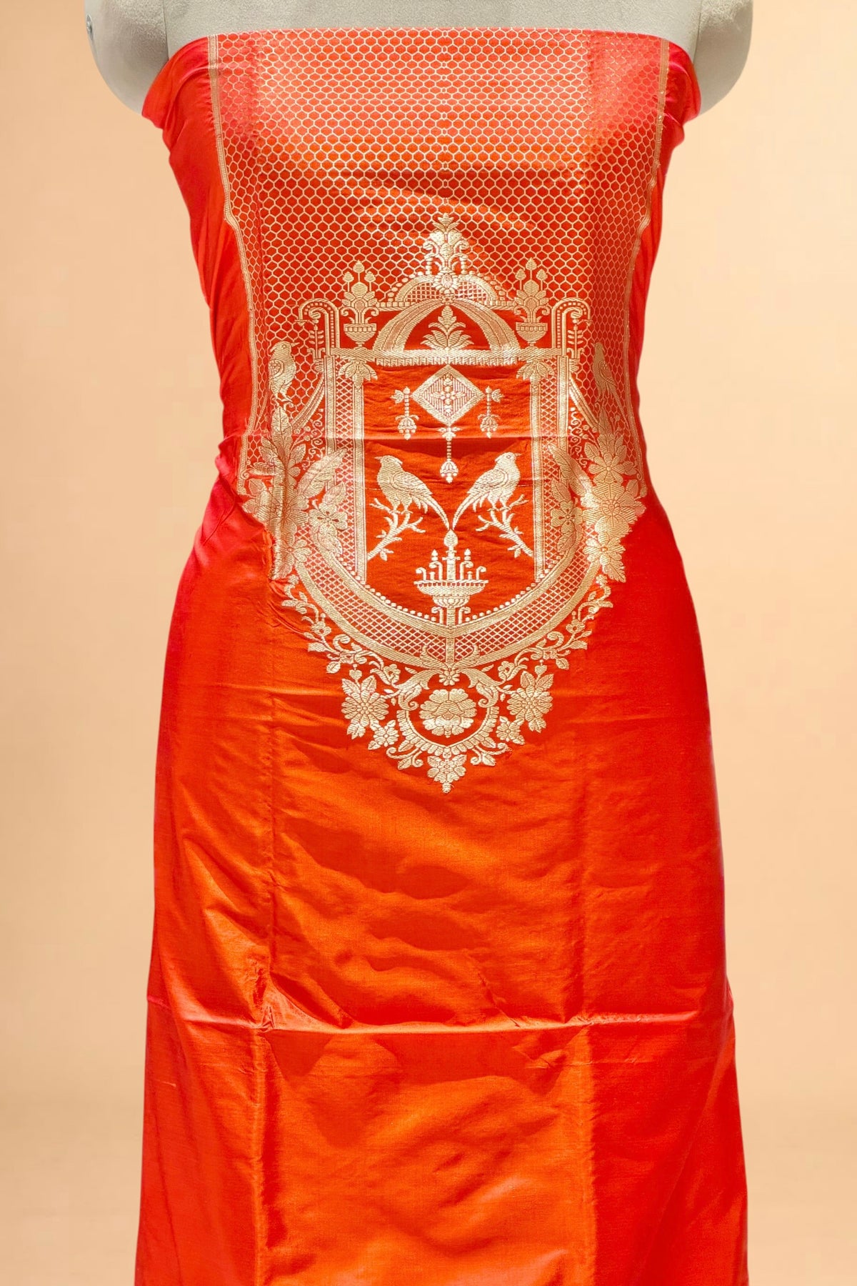 Orange Katan Silk Co-Ord Set with Regal Panel