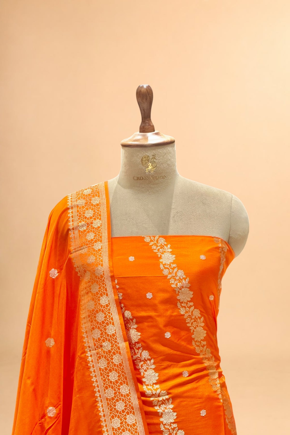 Orange Katan Silk Suit with Kadhwa Zari Weaving Dupatta