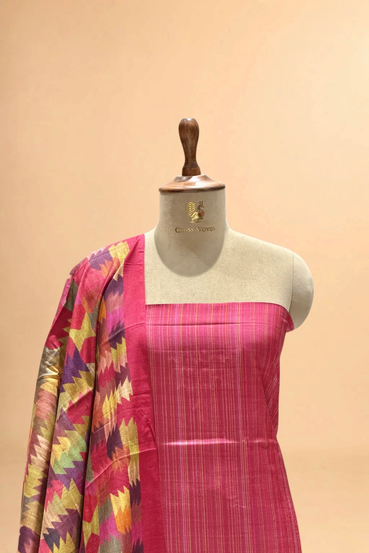 Pink Printed Pure Banarasi Munga Silk Suit Set