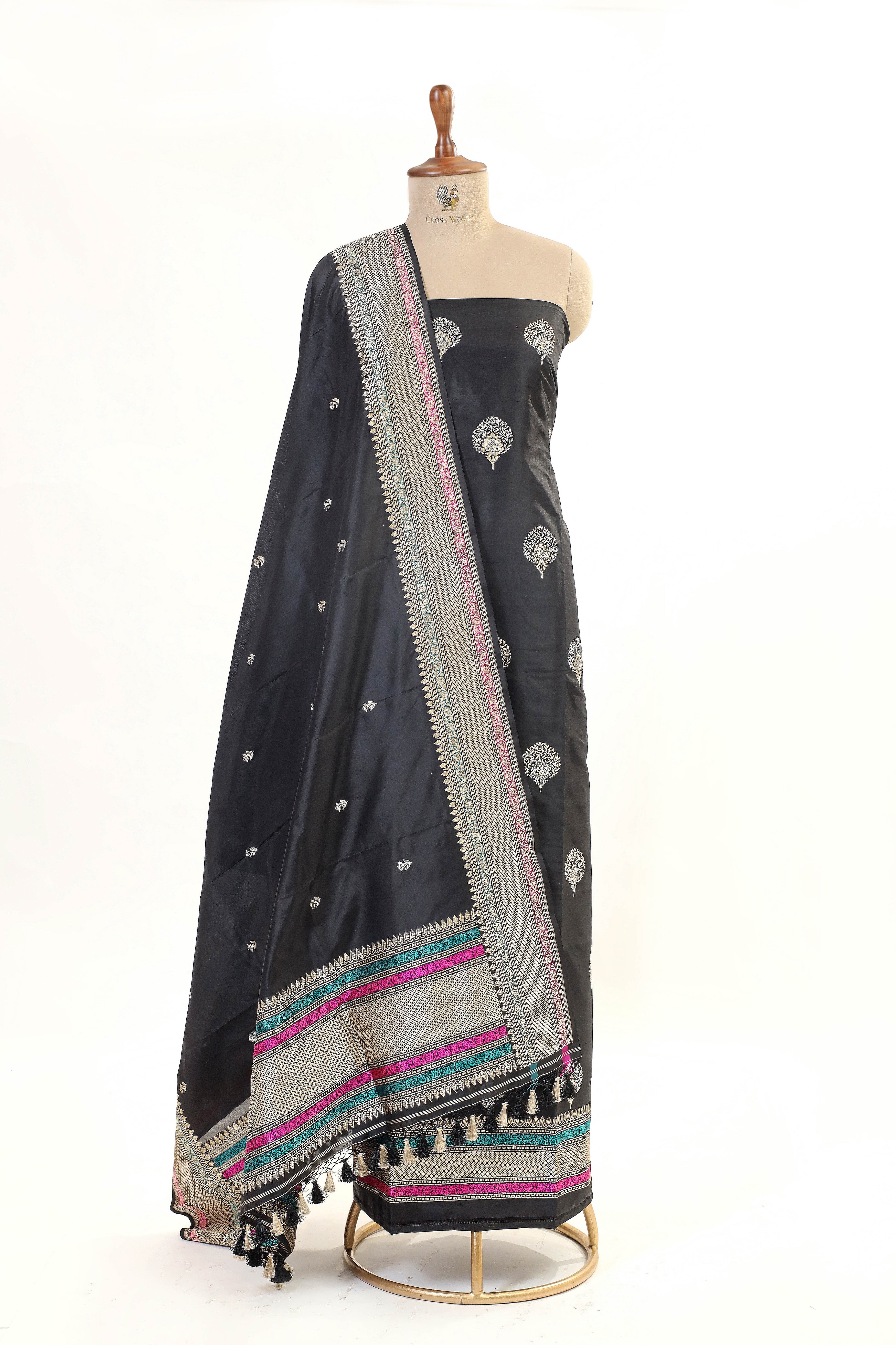 Black Katan Silk Suit Set With Kadhwa Weaving Dupatta