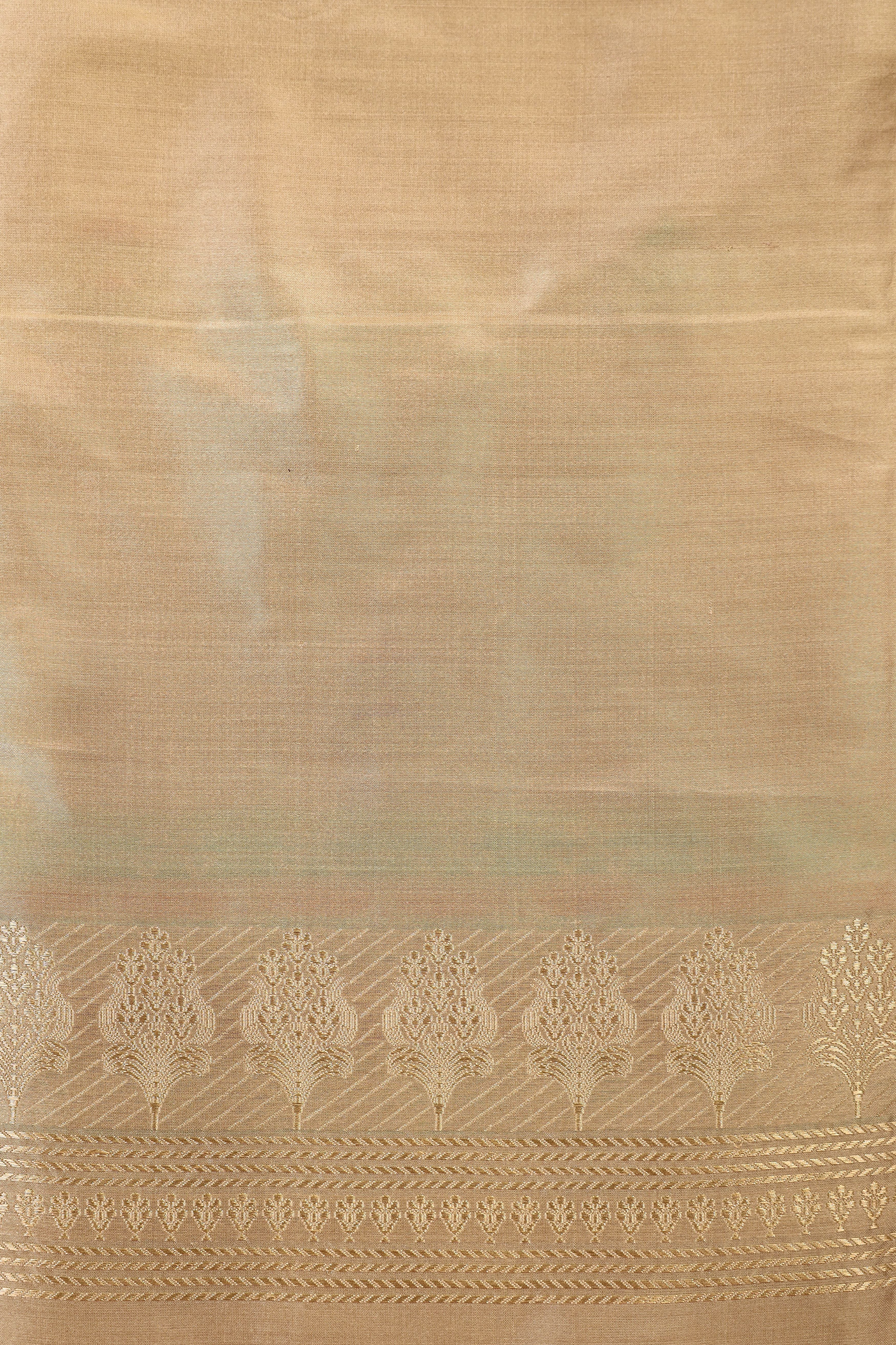 Beige Katan Silk Suit Set With Contrast Dupatta