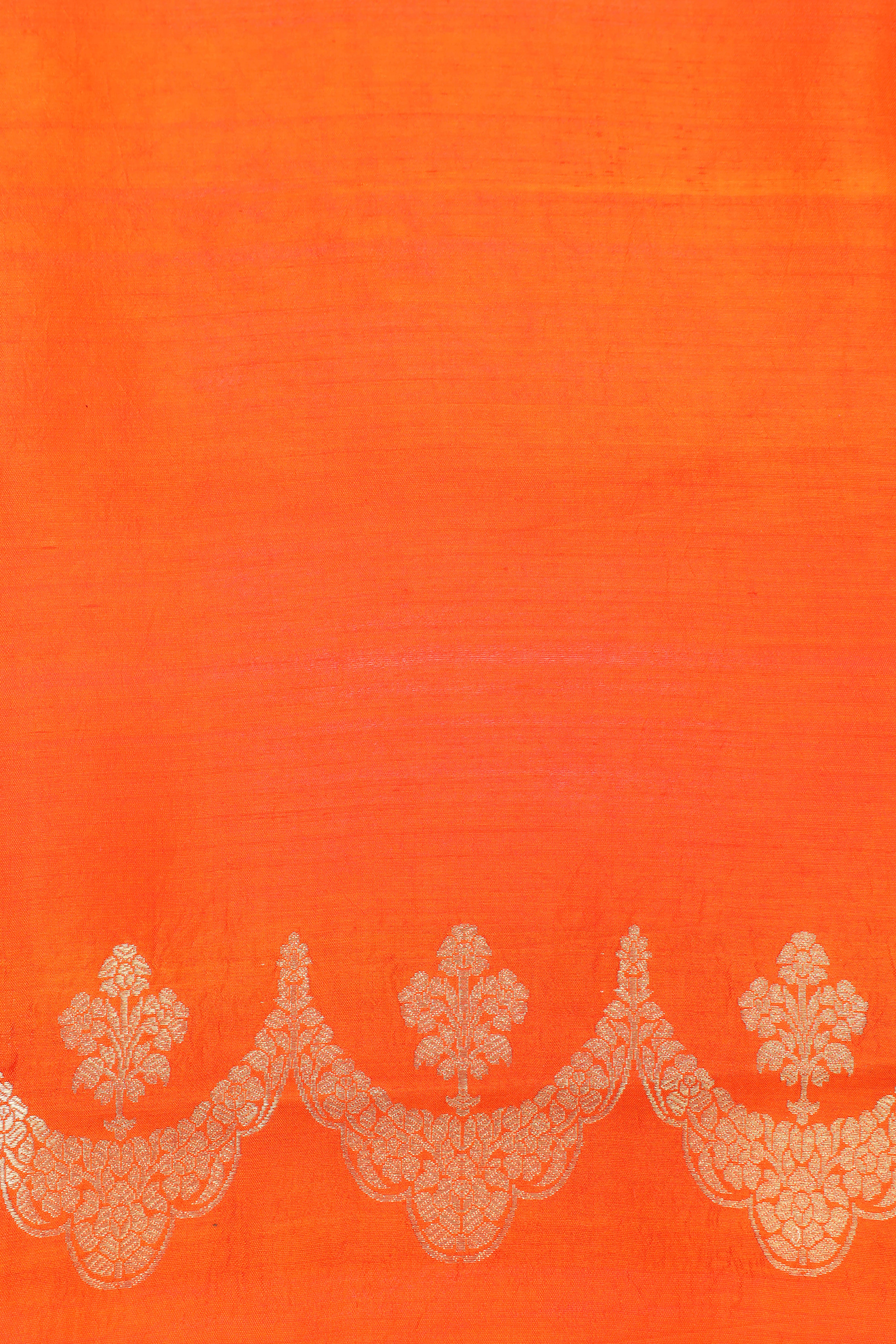 Orange Banarasi Soft Silk Suit Set With Floral Booti And Shaded Organza Dupatta