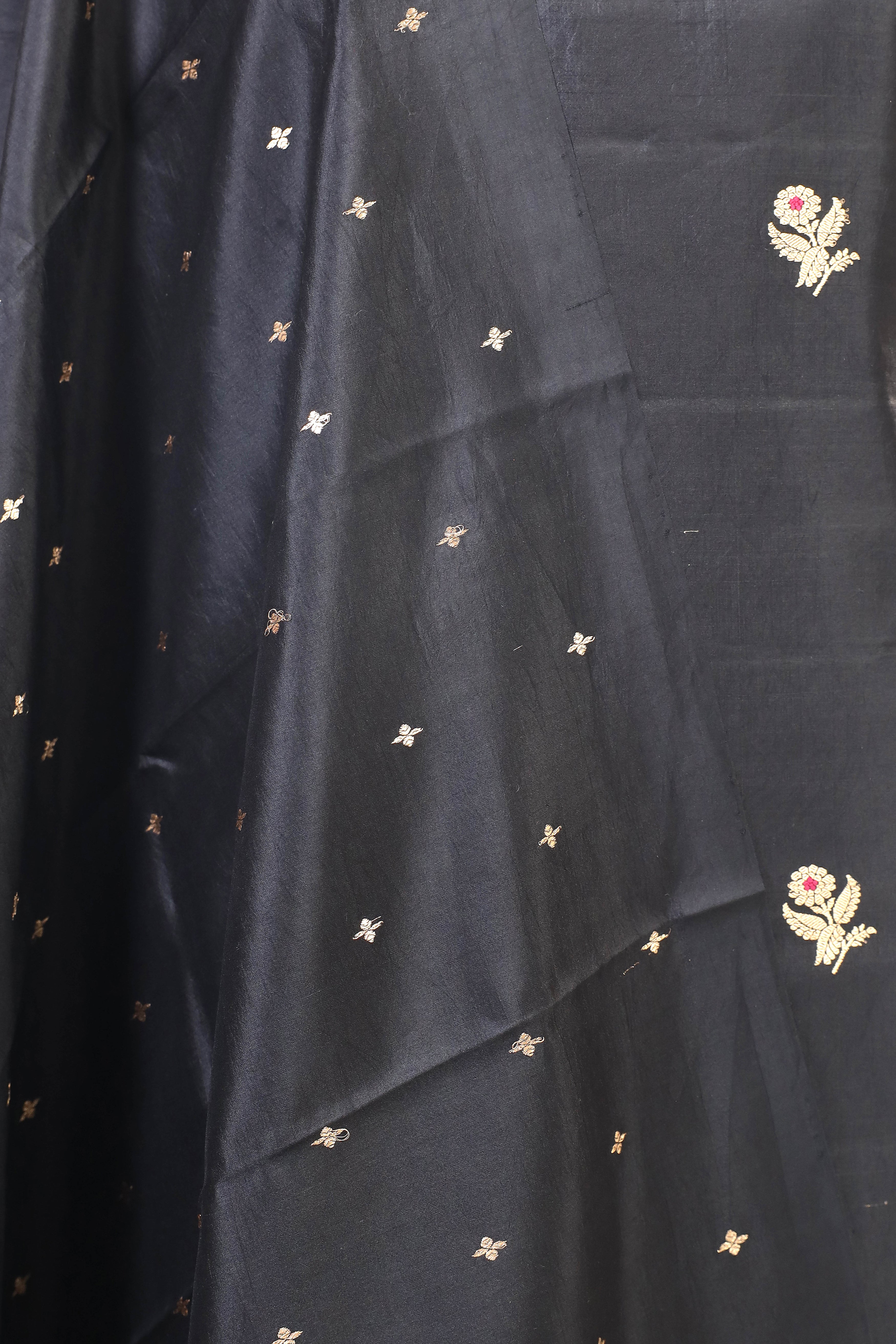 Black Banarasi Soft Silk Suit Set With Meenakari Border Dupatta