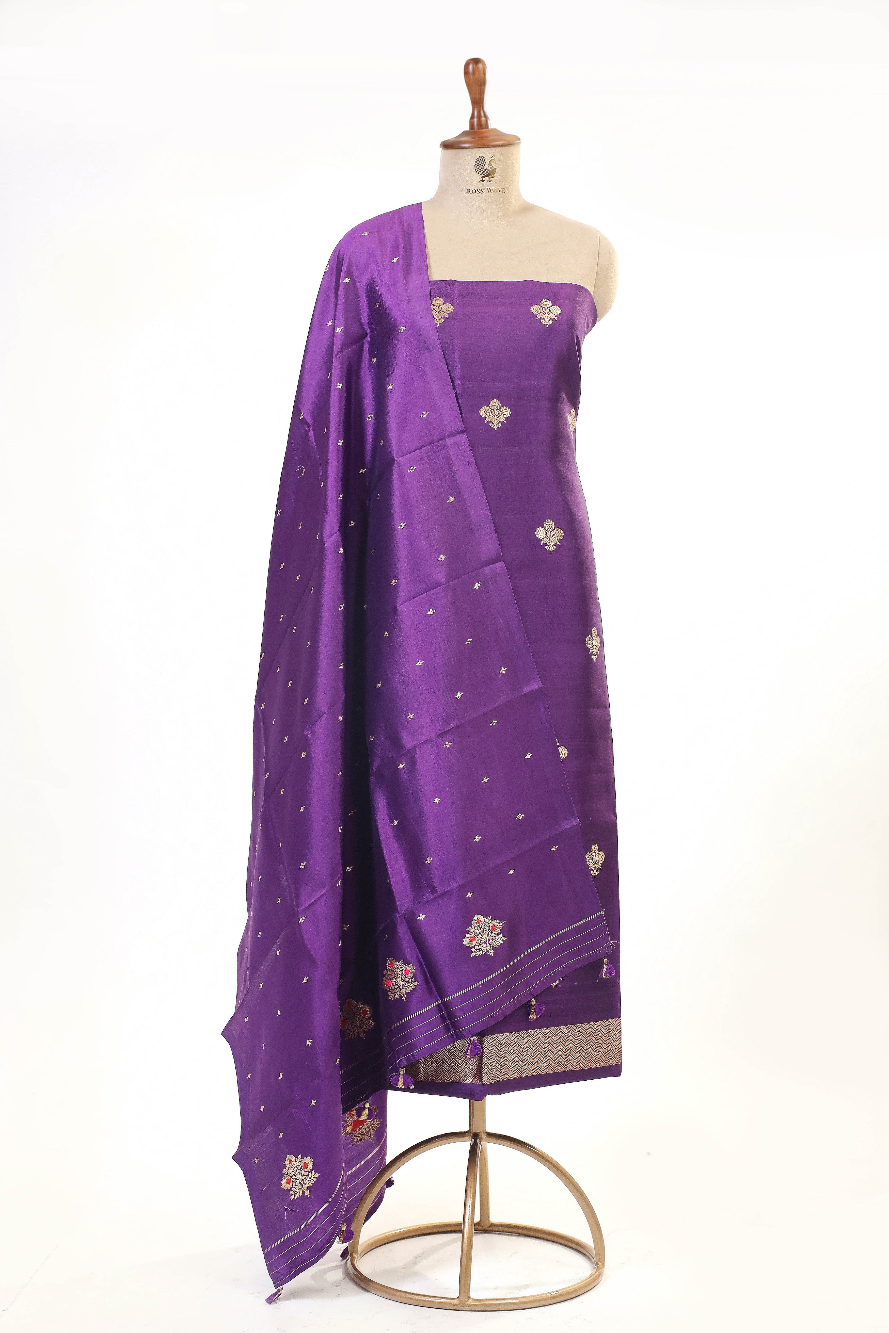 Purple Banarasi Soft Silk Suit Set With Meenakari Border Dupatta