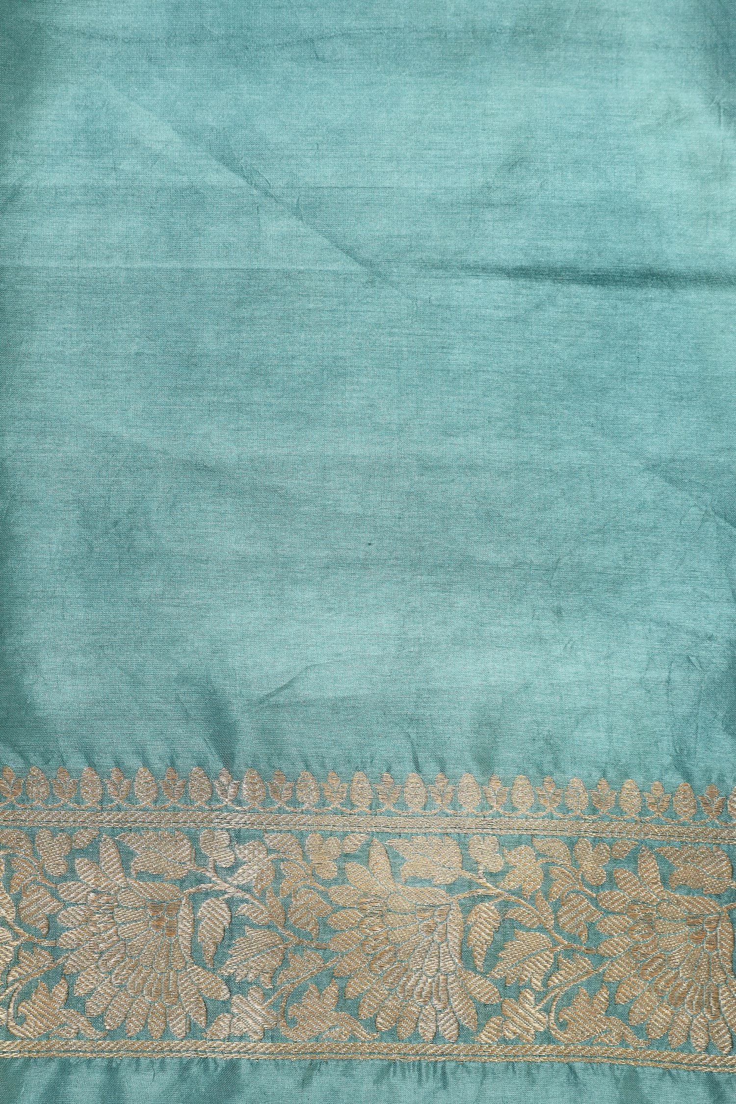 Teal Blue Banarasi Soft Silk Suit Set With Rangkat Organza Dupatta