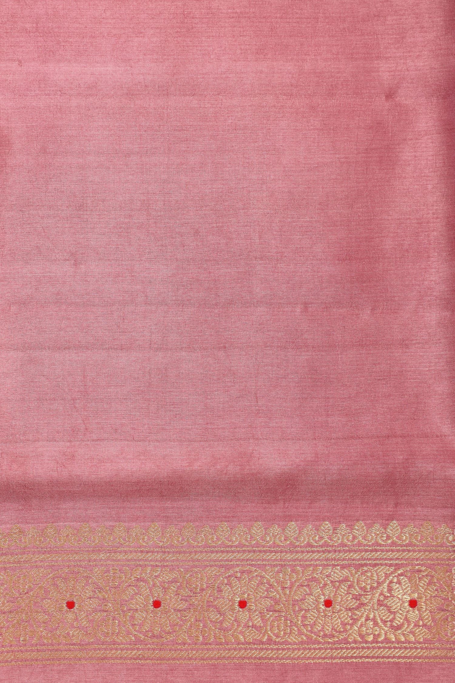 Dusty Rose Pink Banarasi Soft Silk Suit Set With Rangkat Organza Dupatta