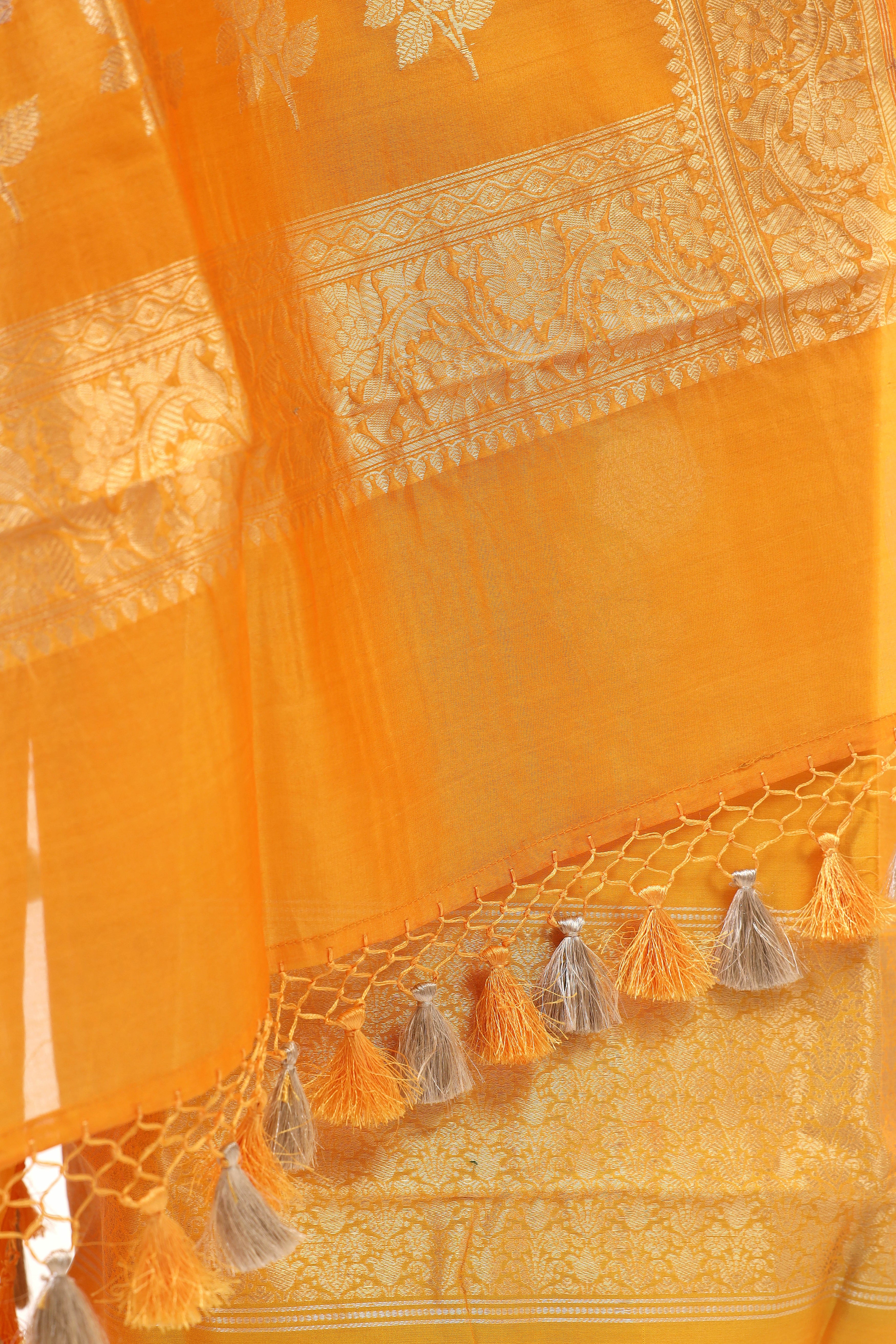 Bright Yellow Chiniya Silk Suit Set With Organza Dupatta
