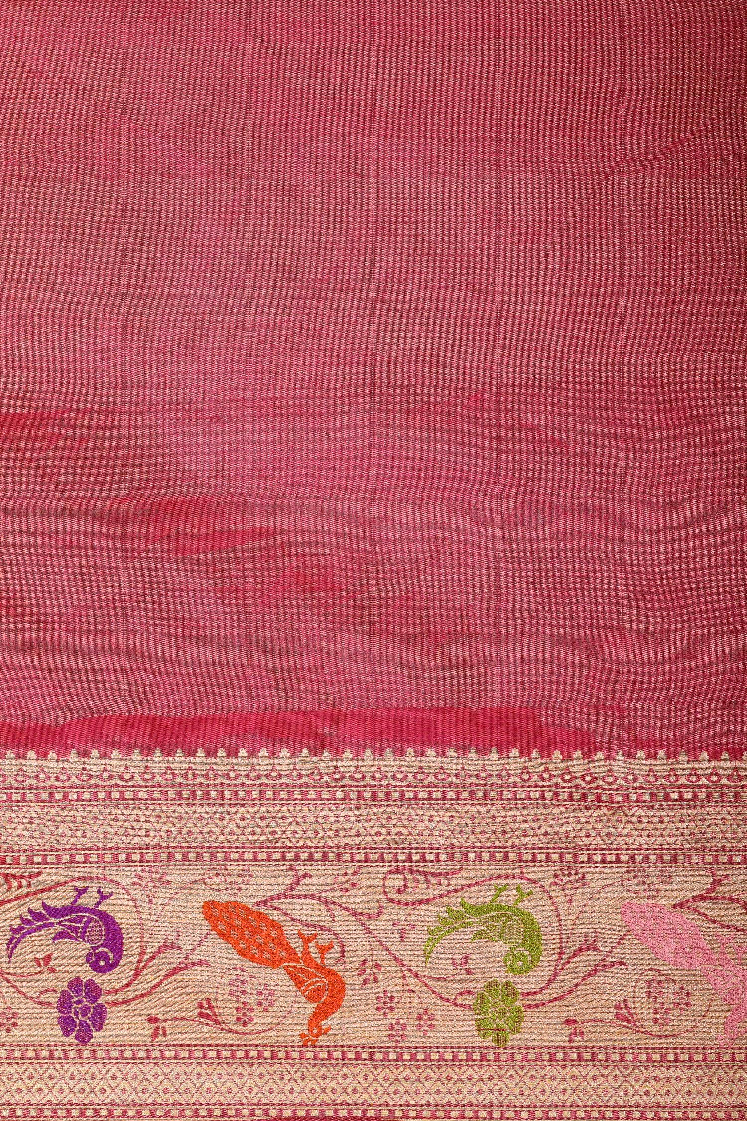 Gold Shikarghah Meenakari Handwoven Pure Banarasi Tissue Silk Saree