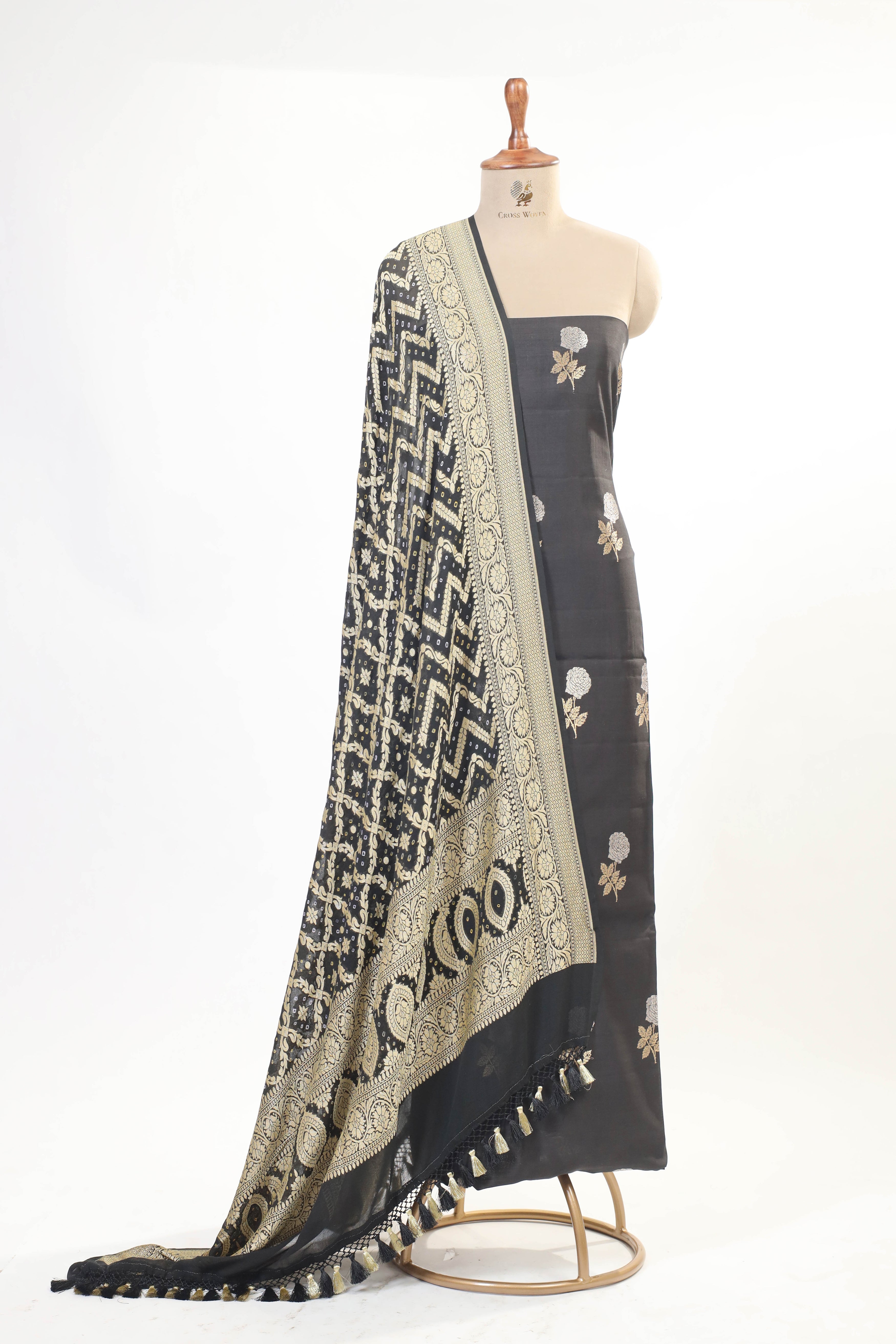 Black Chiniya SIlk Suit Set With Bandhani Dupatta
