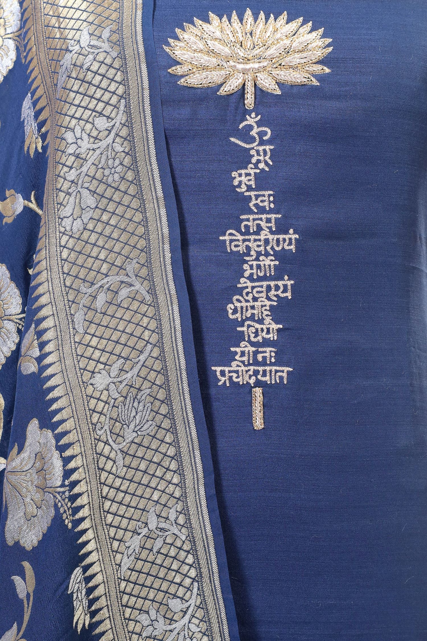 Navy Blue Chiniya Silk Suit Set with Georgette Khaddi Dupatta