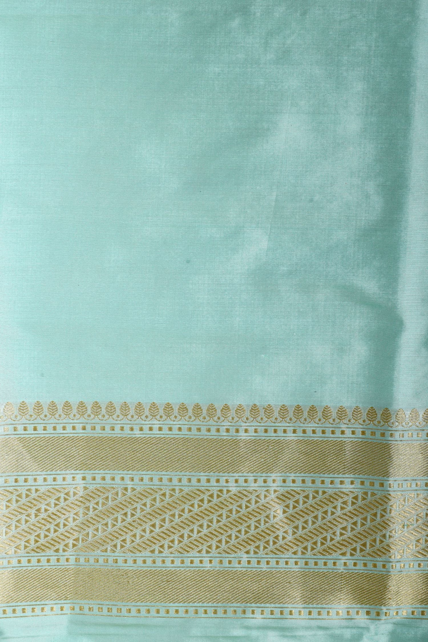 Powder Blue Shikarghah Meenakari Handwoven Pure Banarasi Katan Silk Saree