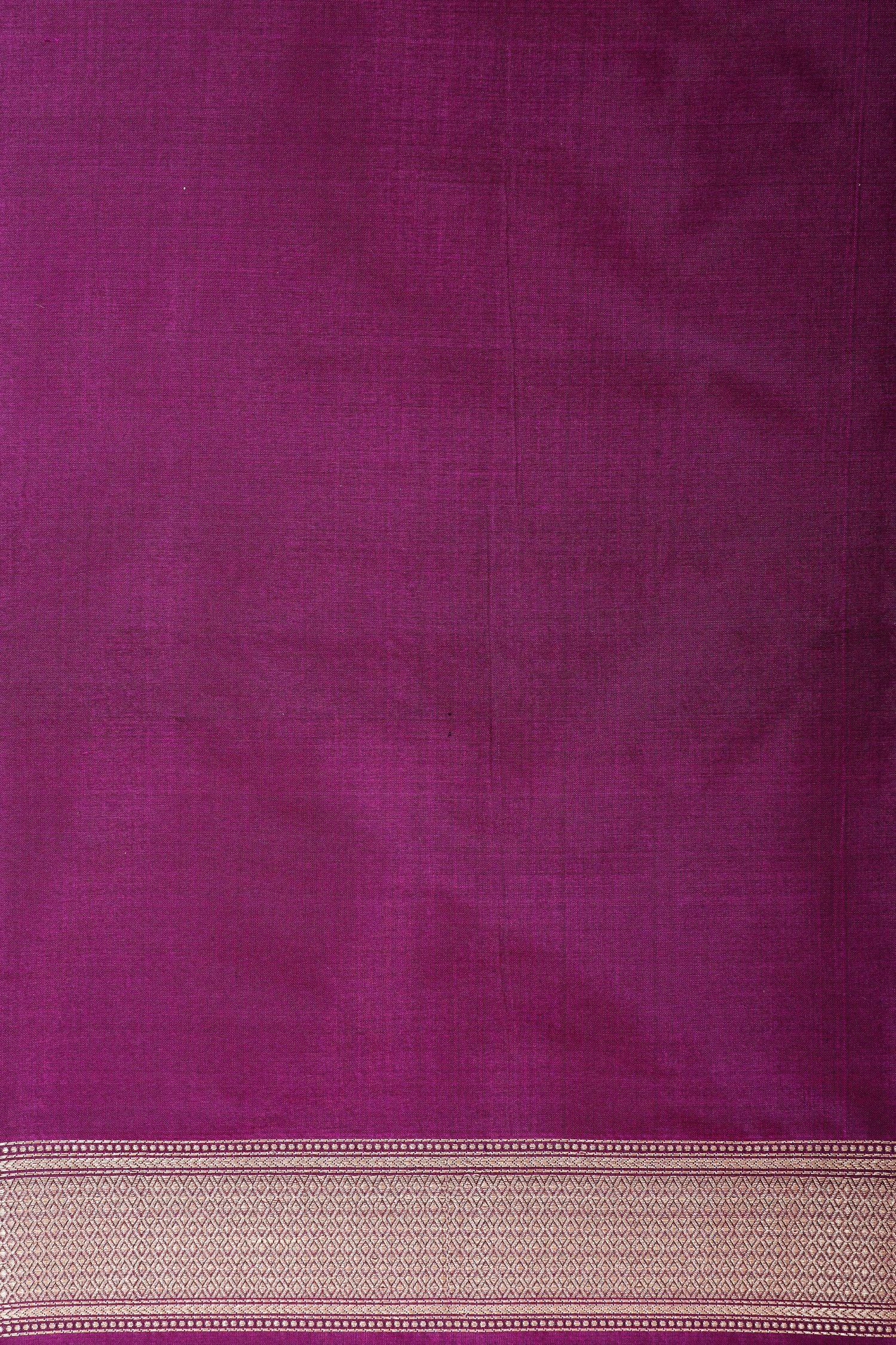 Deep Purple Shikarghah Handwoven Pure Banarasi Katan Silk Saree