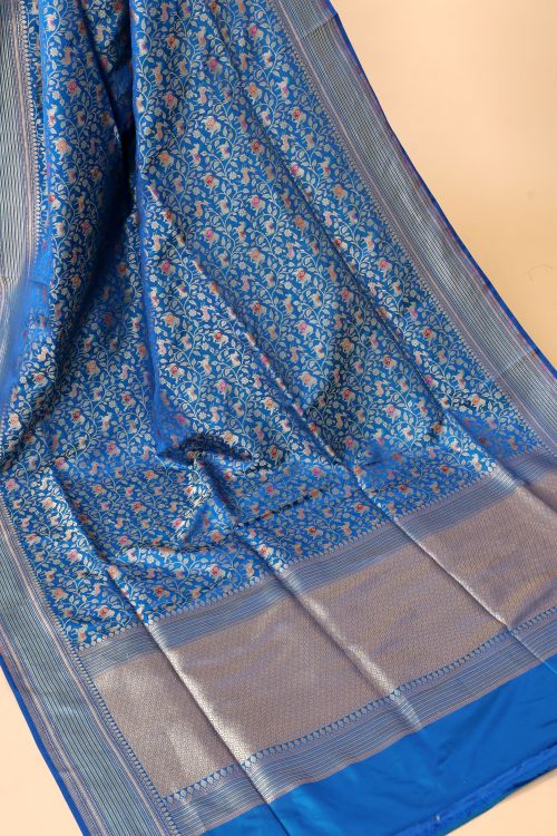 Blue Handwoven Pure Banarasi Katan Silk Saree