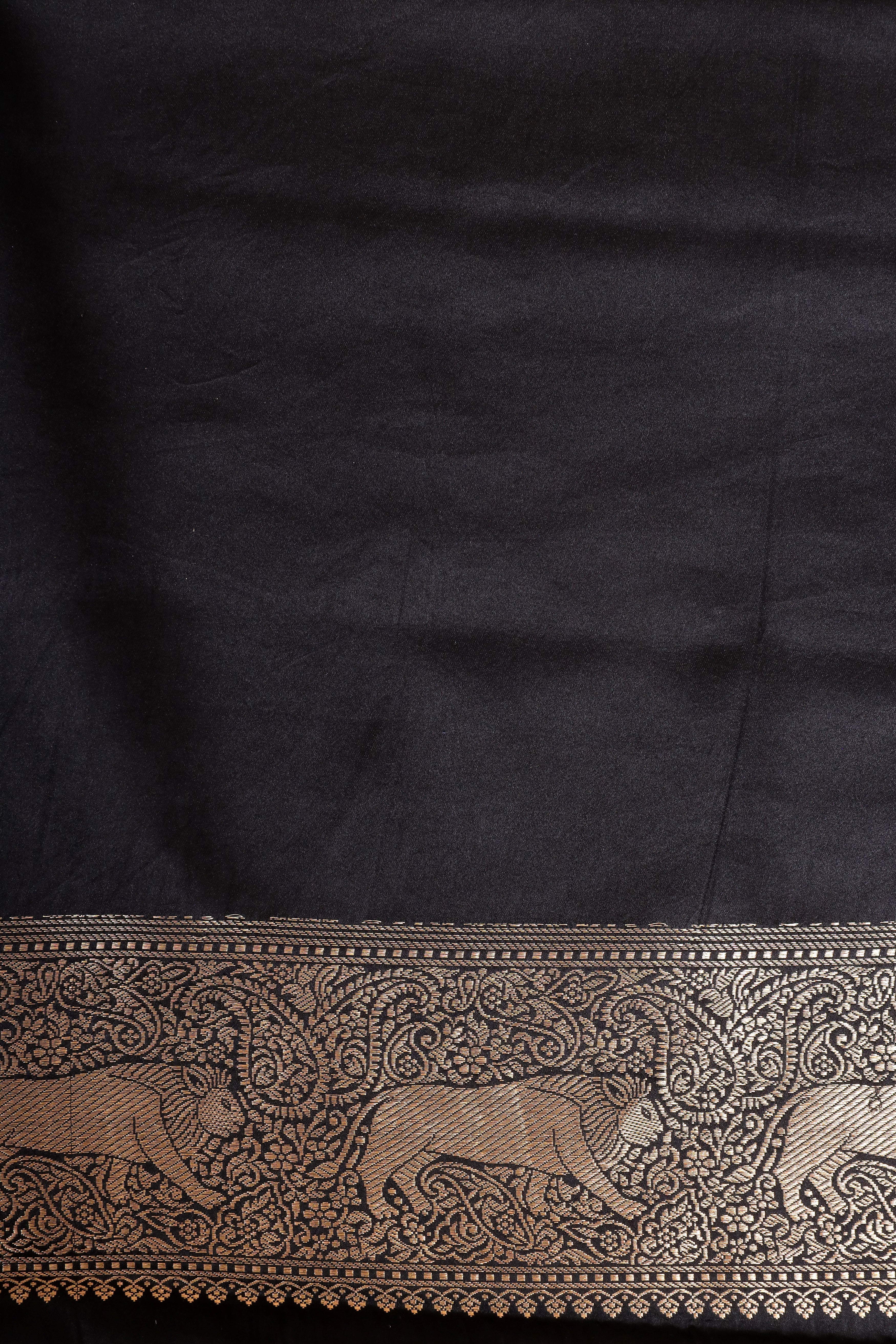 Black Mashru Silk Saree With Brocade Allover Jaal