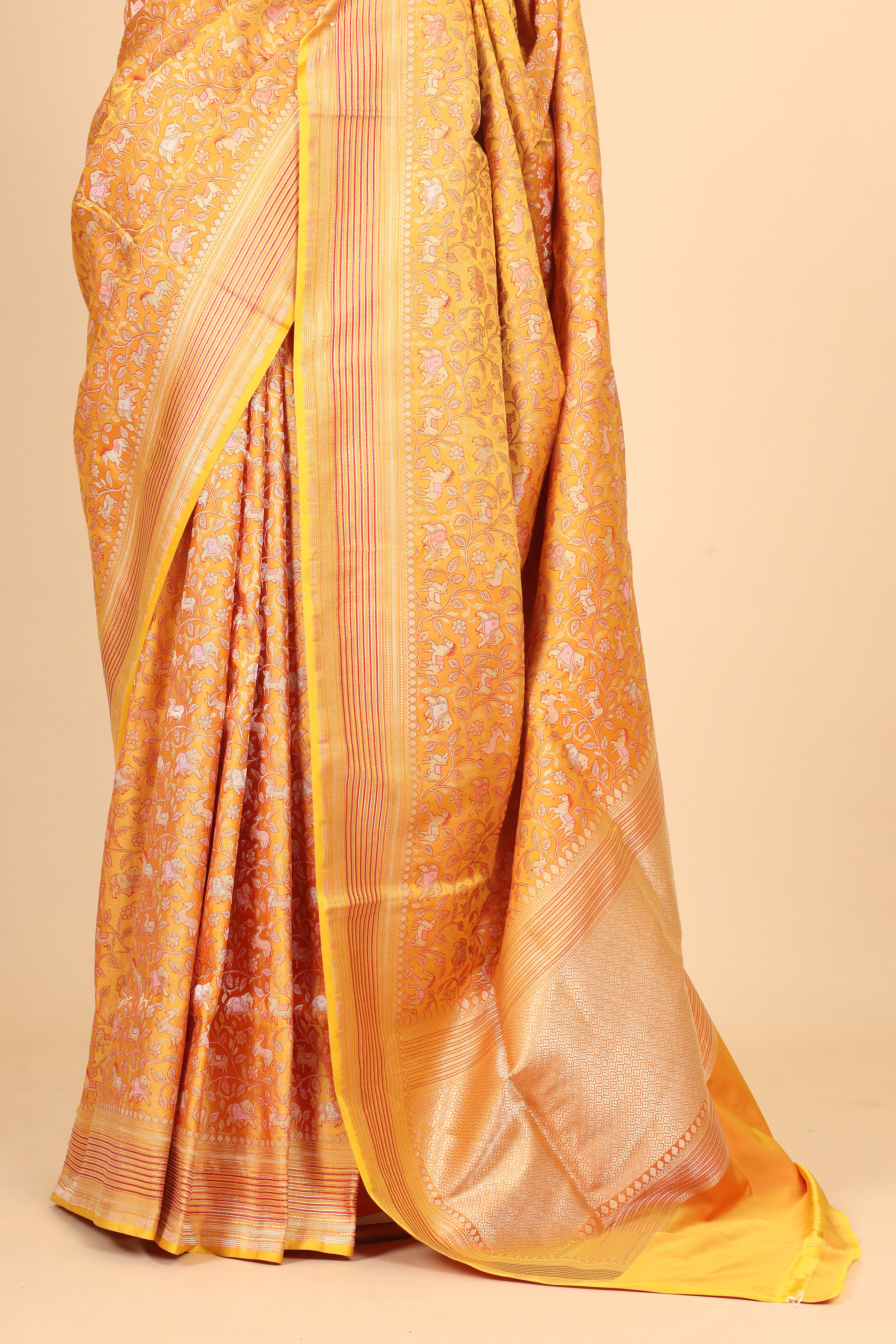 Mustard Yellow Handwoven Pure Banarasi Katan Silk Saree