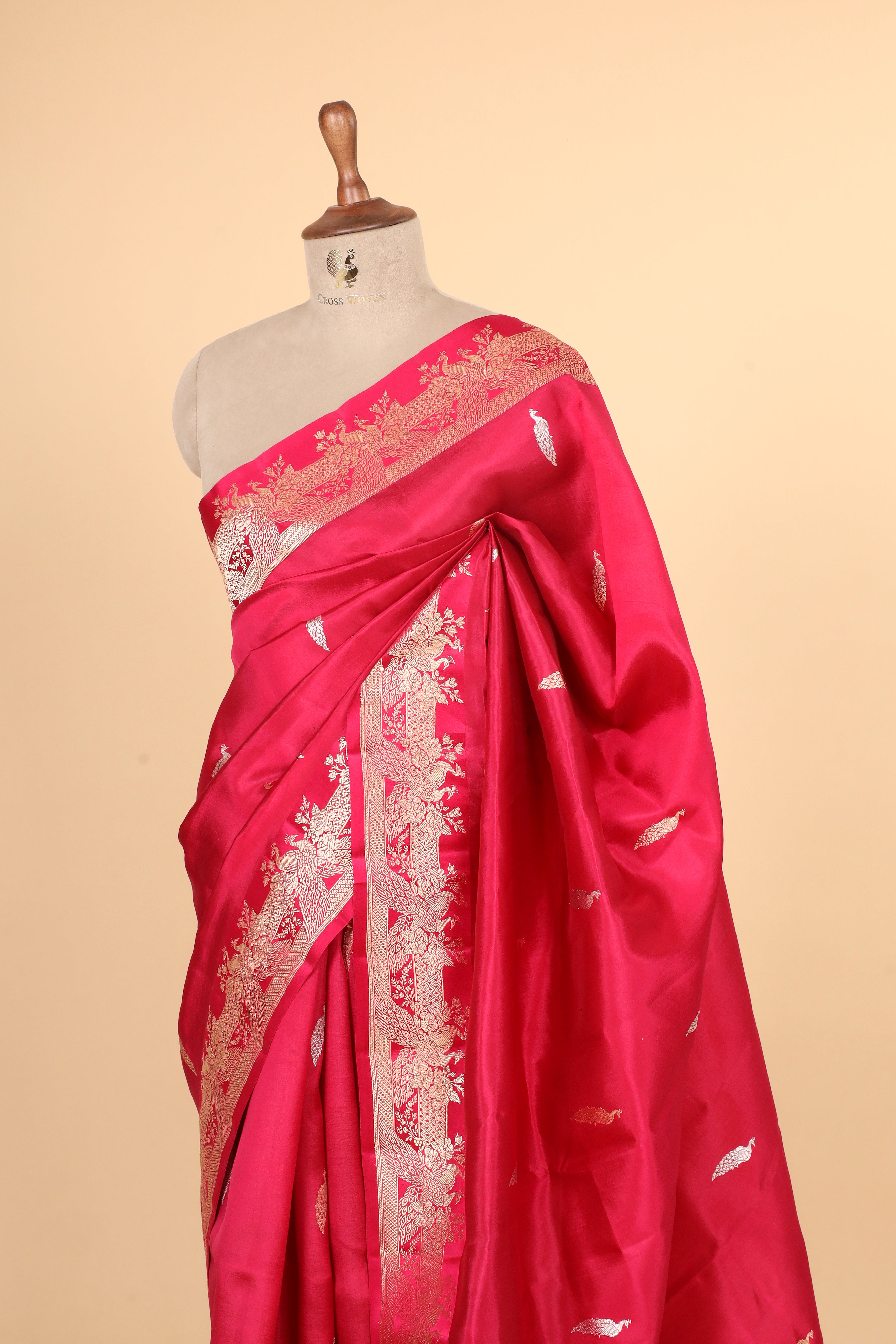 Deep Pink Handwoven Pure Banarasi Soft Silk Saree