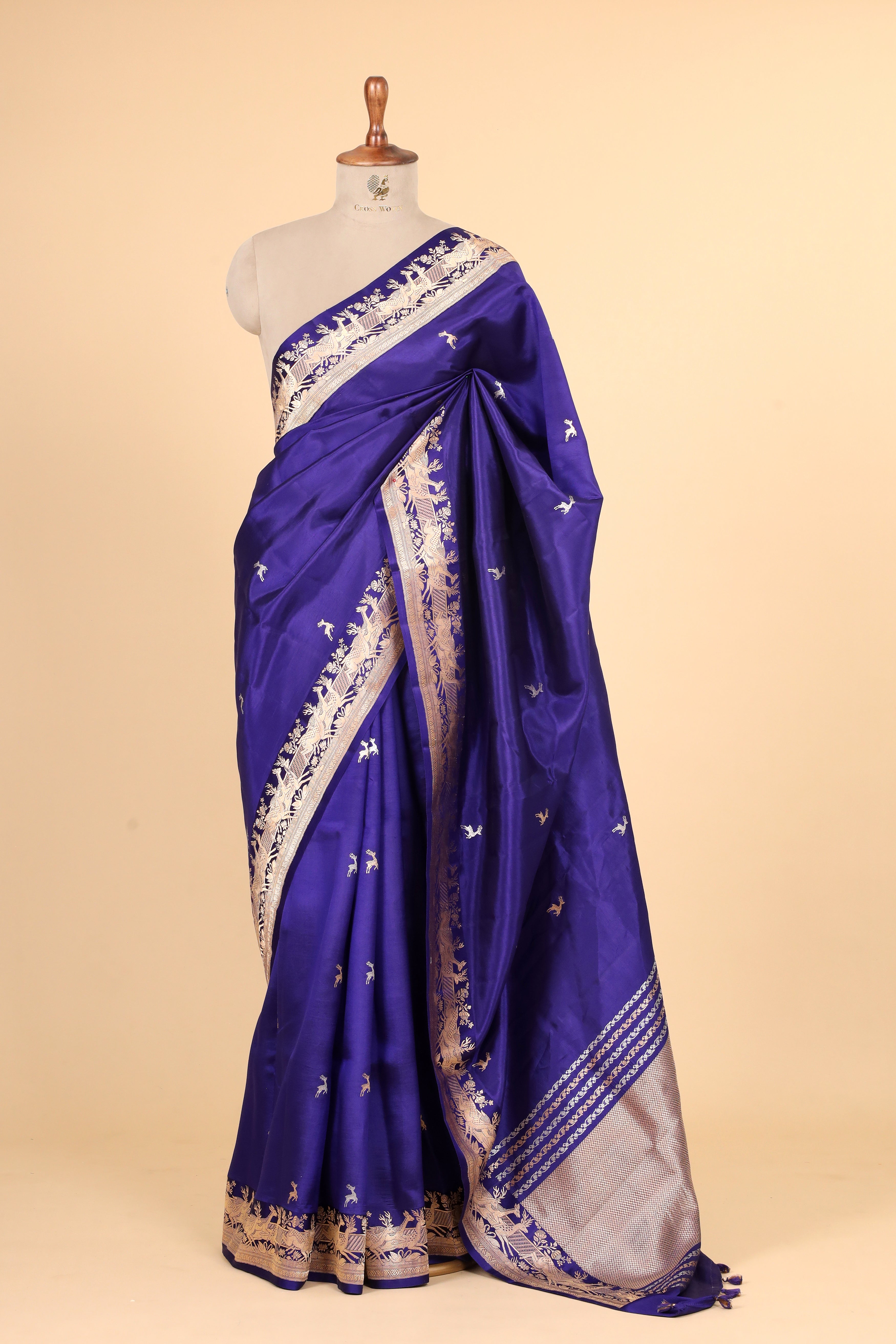 Navy Blue Handwoven Pure Banarasi Soft Silk Saree