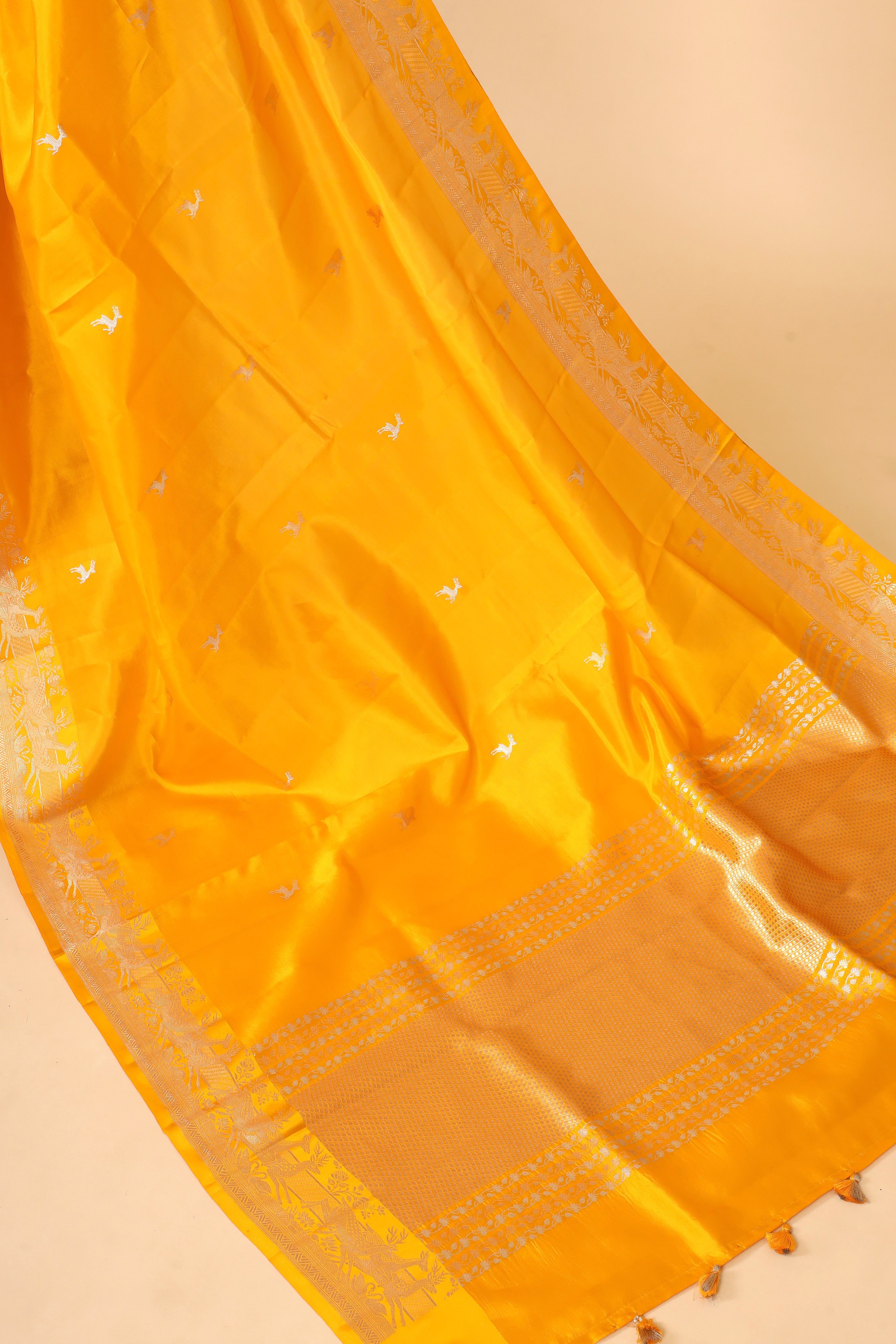 Yellow Handwoven Pure Banarasi Soft Silk Saree