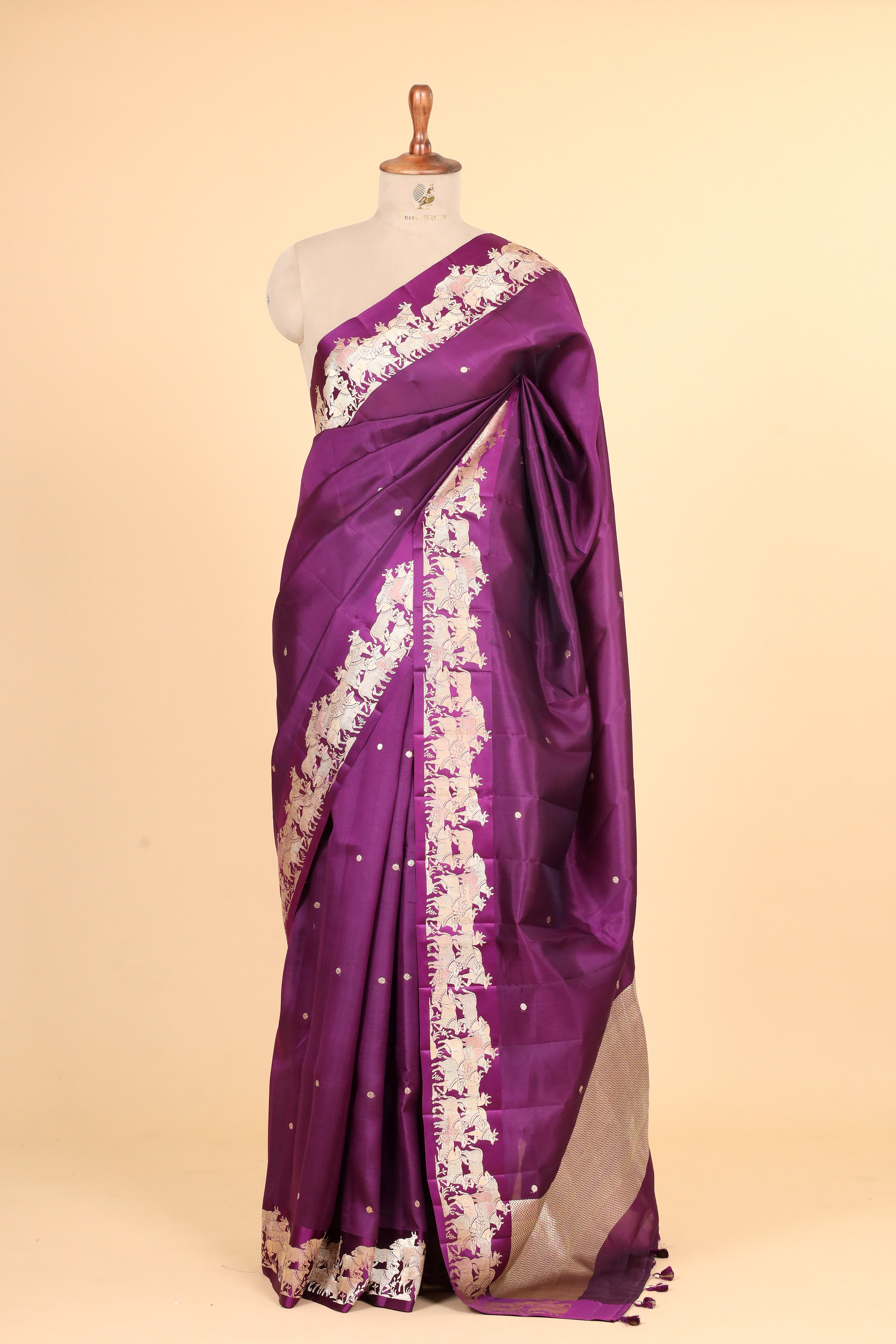 Magenta Purple Handwoven Pure Banarasi Soft Silk Saree