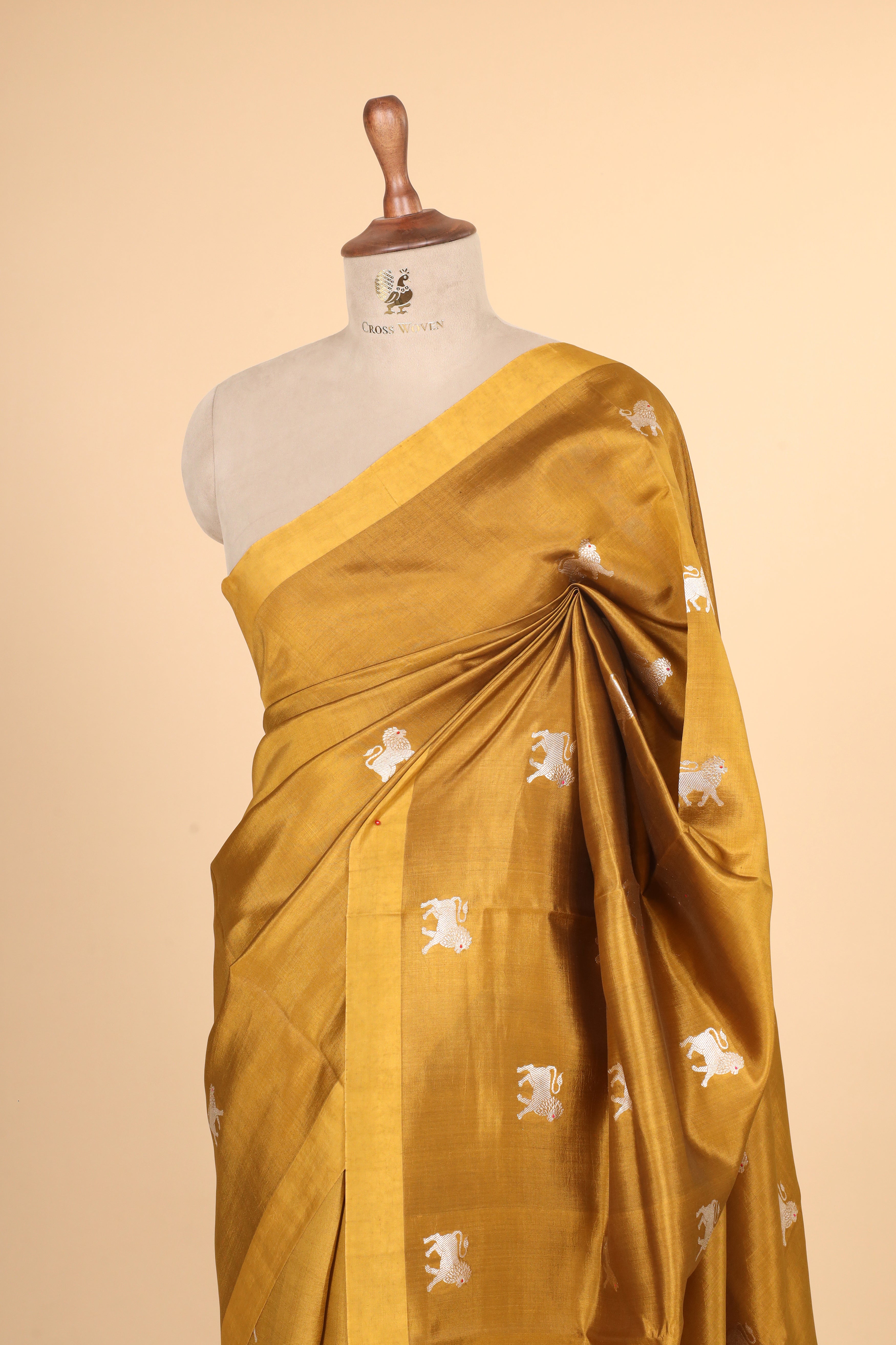 Olive Gold Handwoven Pure Banarasi Soft Silk Saree