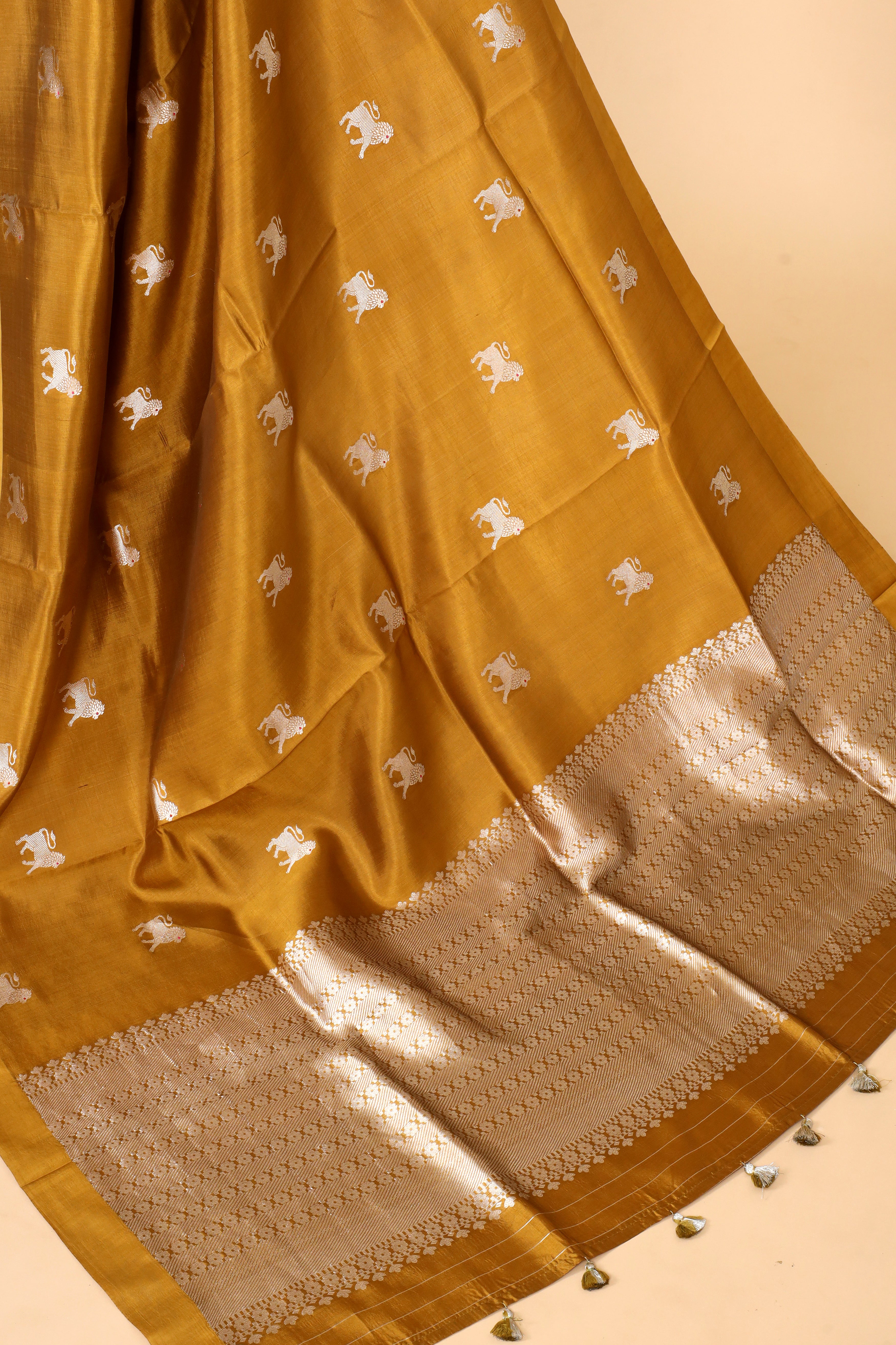 Olive Gold Handwoven Pure Banarasi Soft Silk Saree