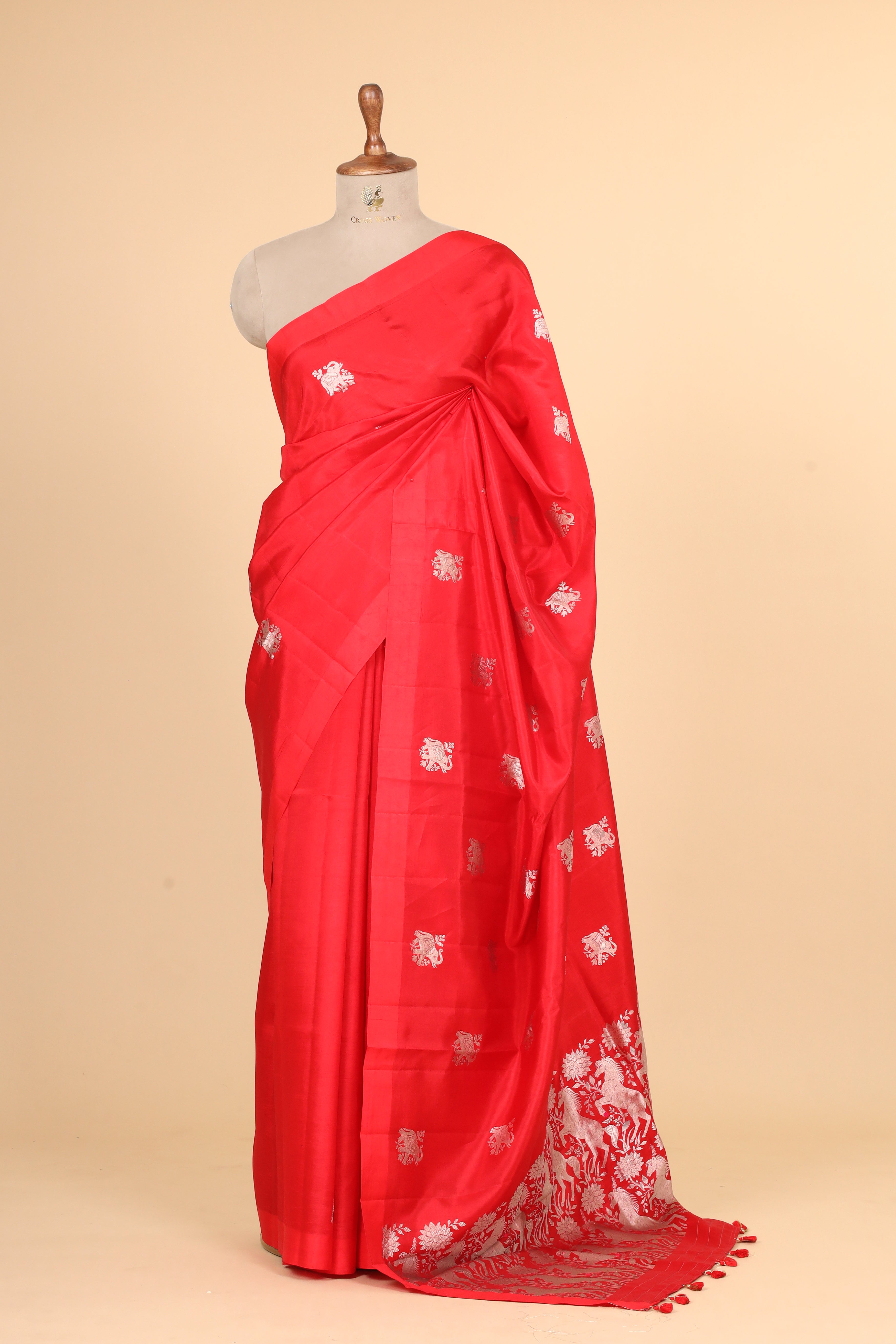 Red Handwoven Pure Banarasi Soft Silk Saree