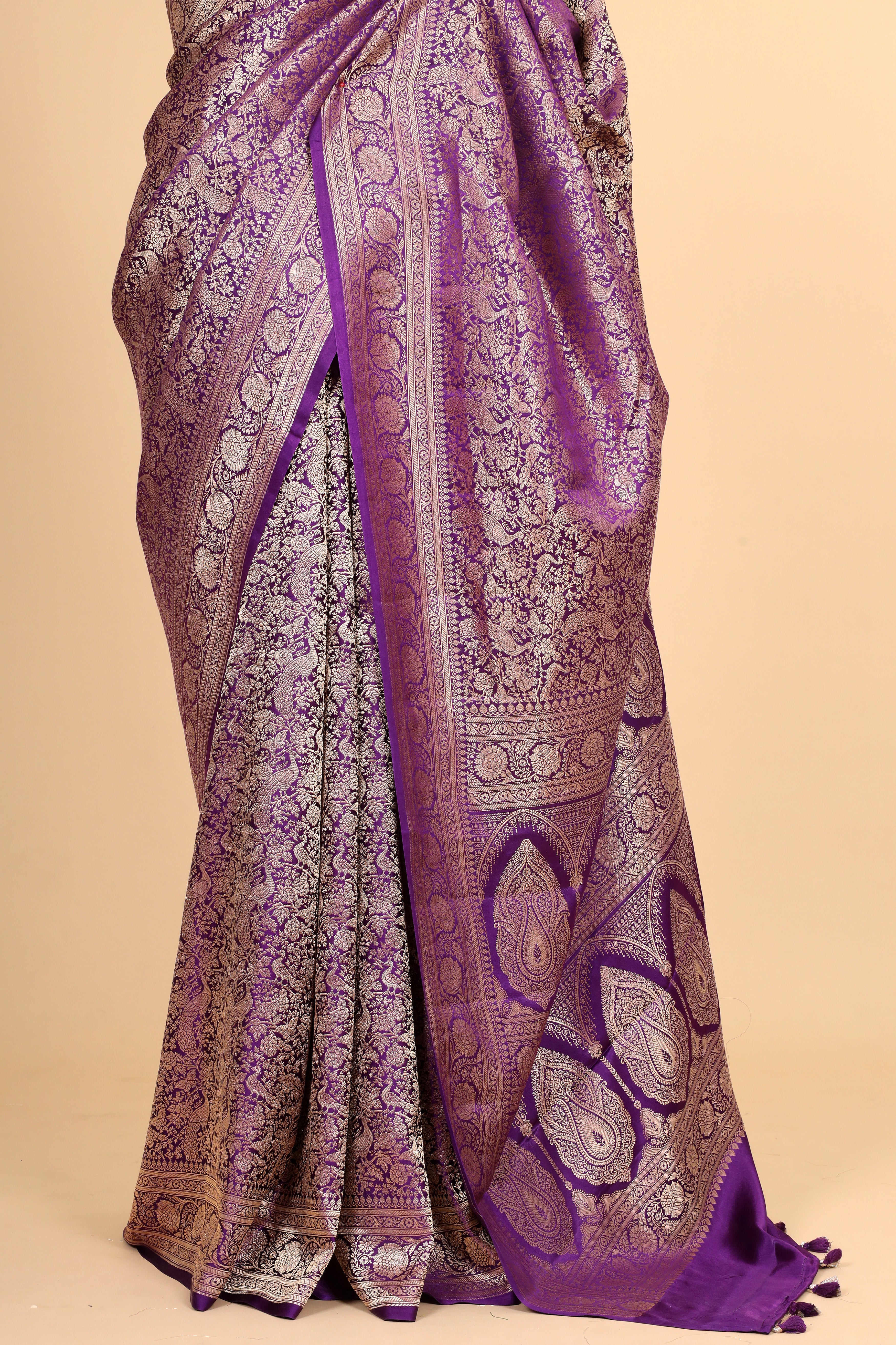 Purple Mashru Silk Saree With Brocade Allover Jaal