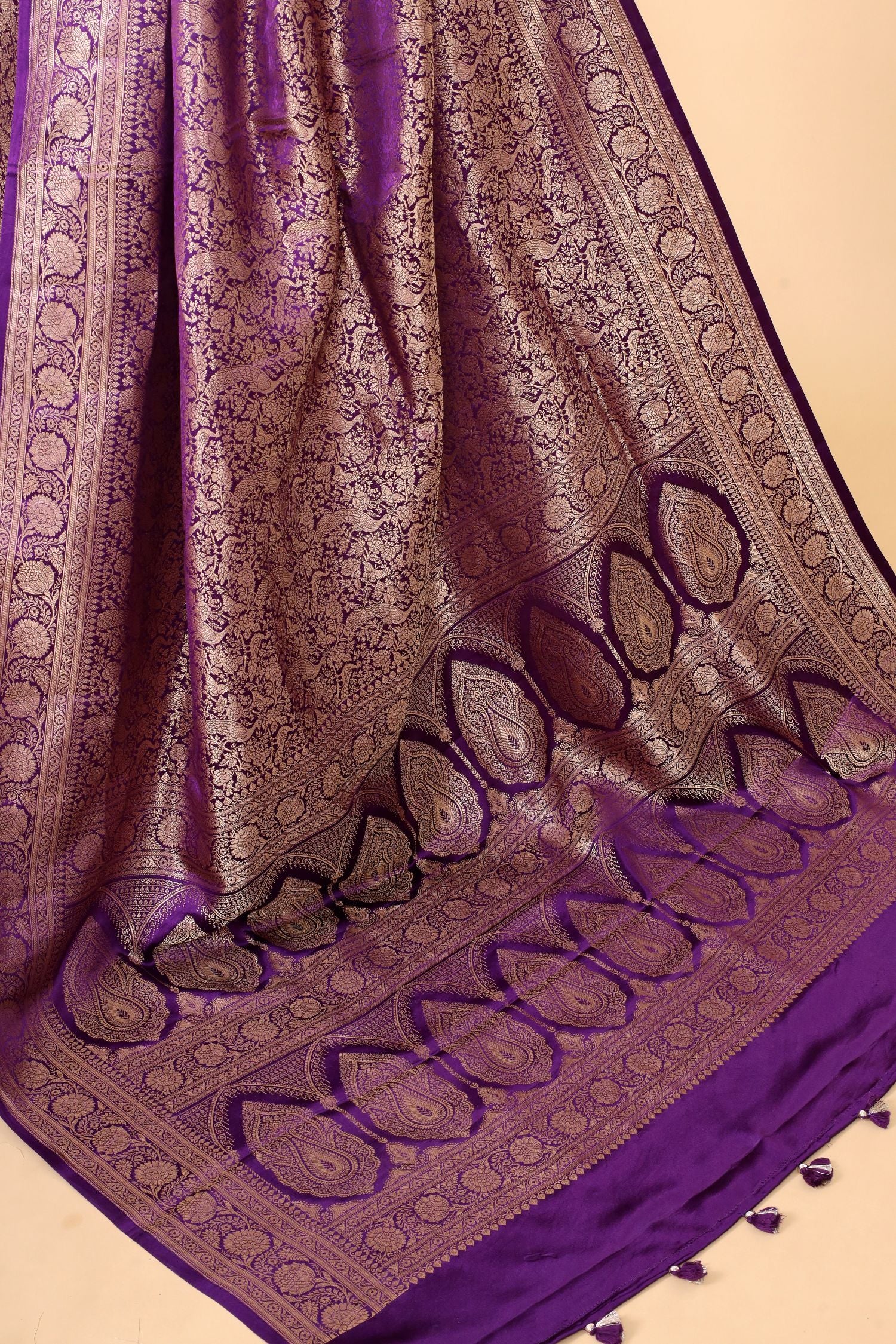 Purple Mashru Silk Saree With Brocade Allover Jaal