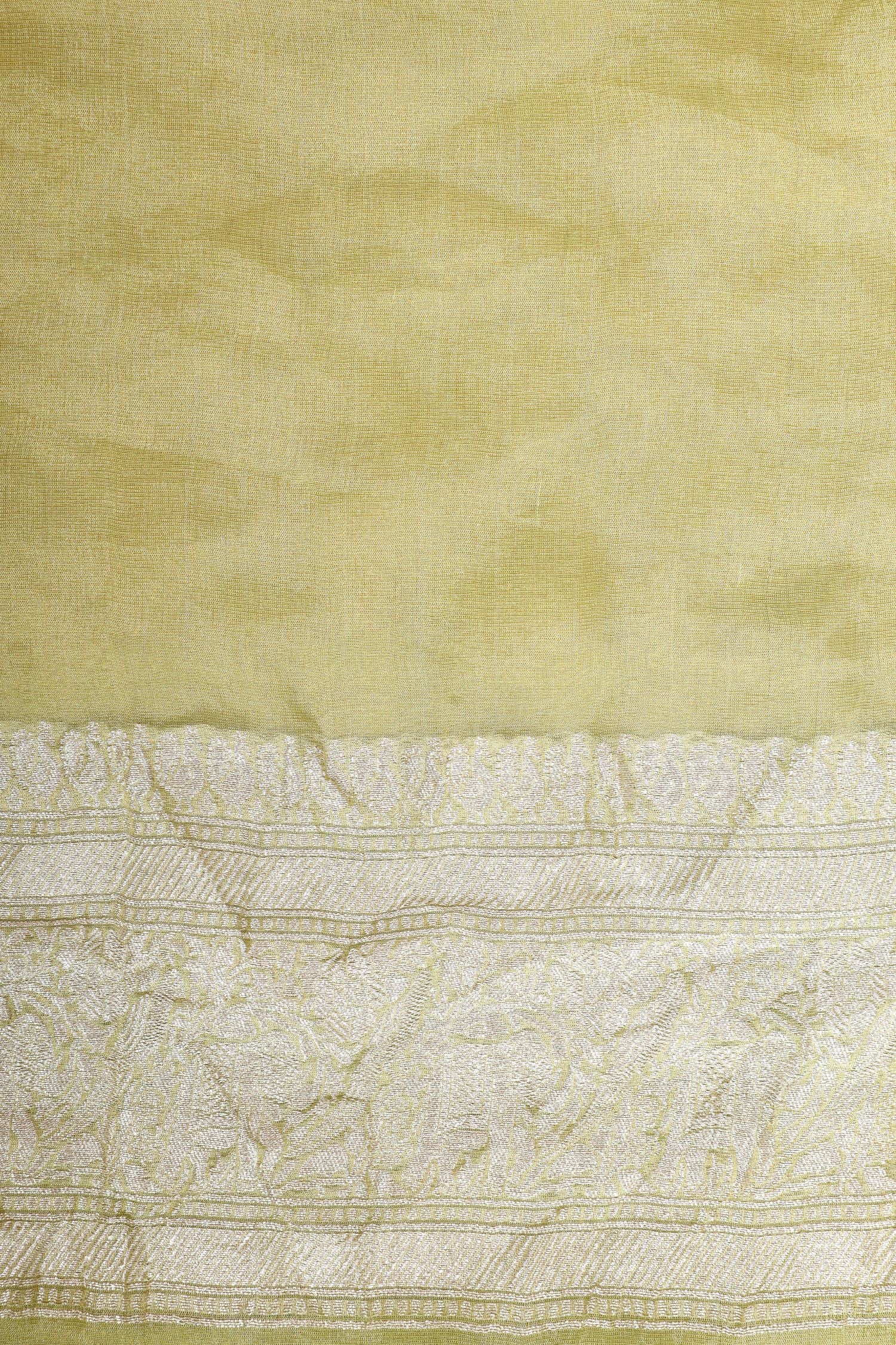 Pista Green Tissue Georgette Saree with Shikarghah Border