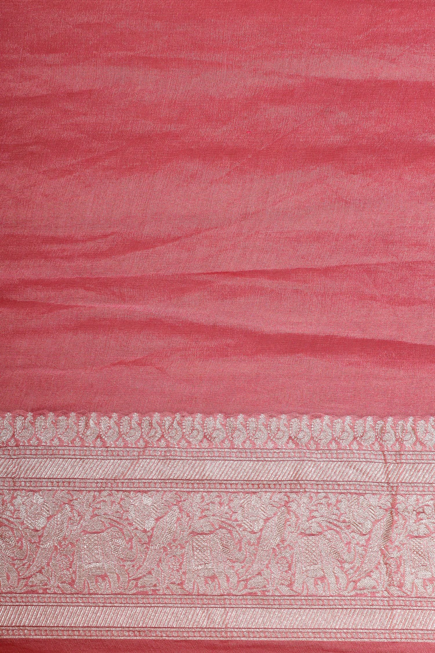 Rose Pink Tissue Georgette Saree with Shikarghah Border