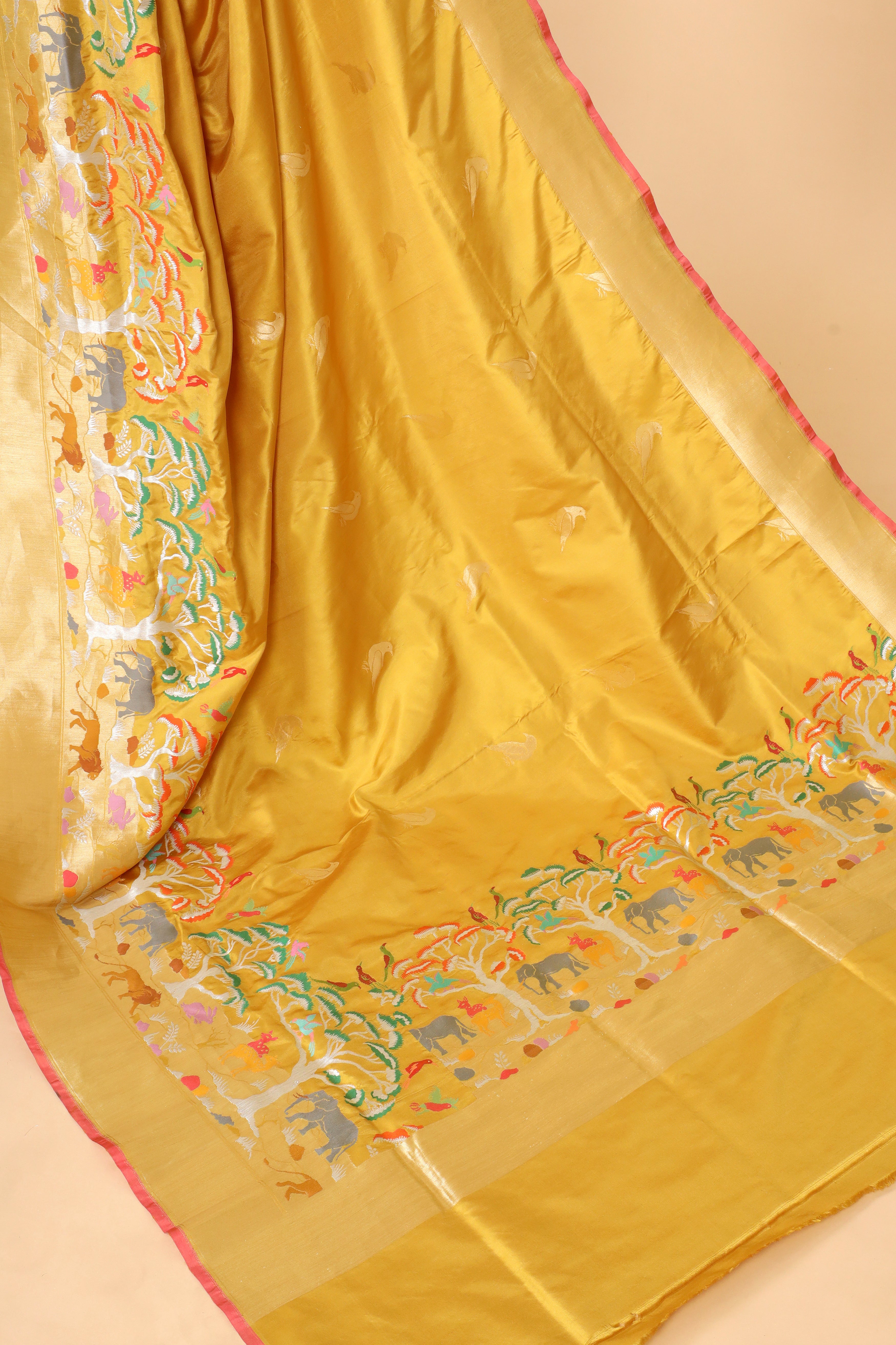 Mustard Lime Handwoven Pure Banarasi Katan Silk Saree