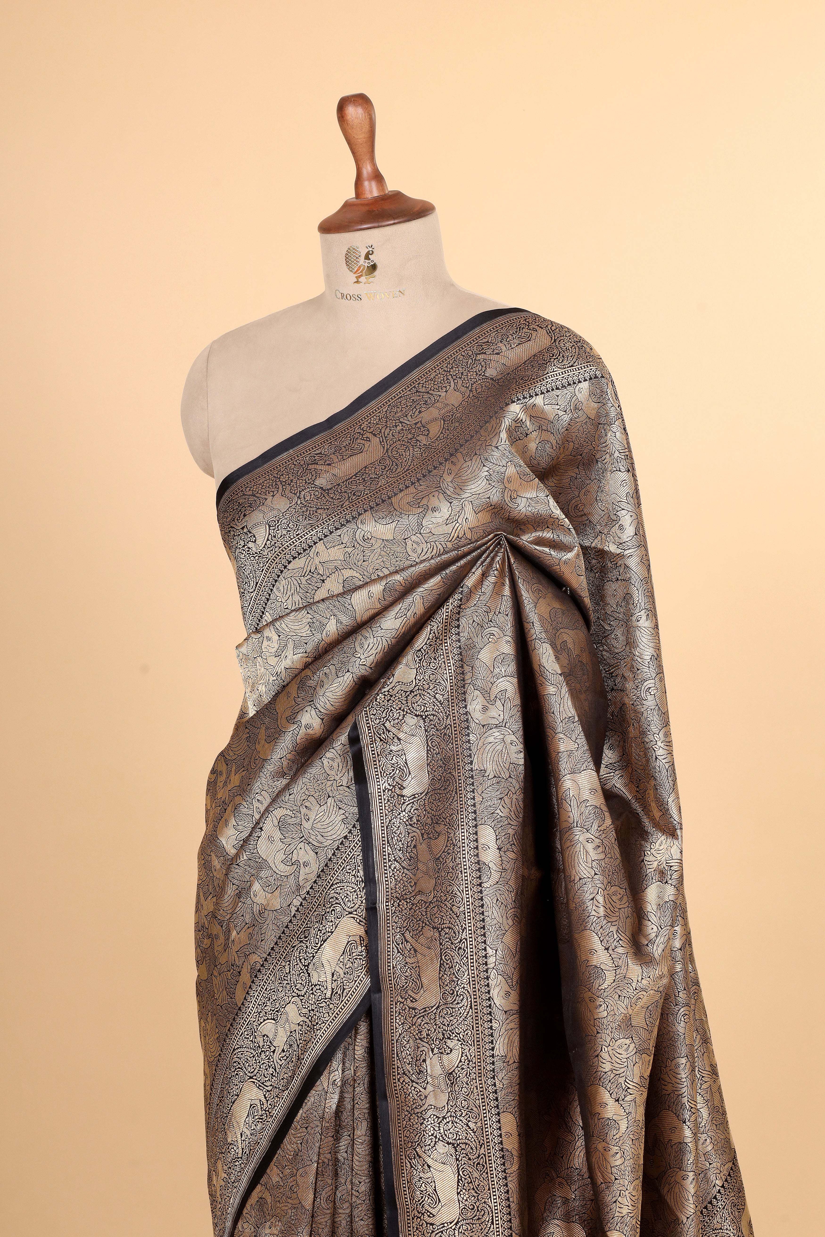 Black Mashru Silk Saree With Brocade Allover Jaal
