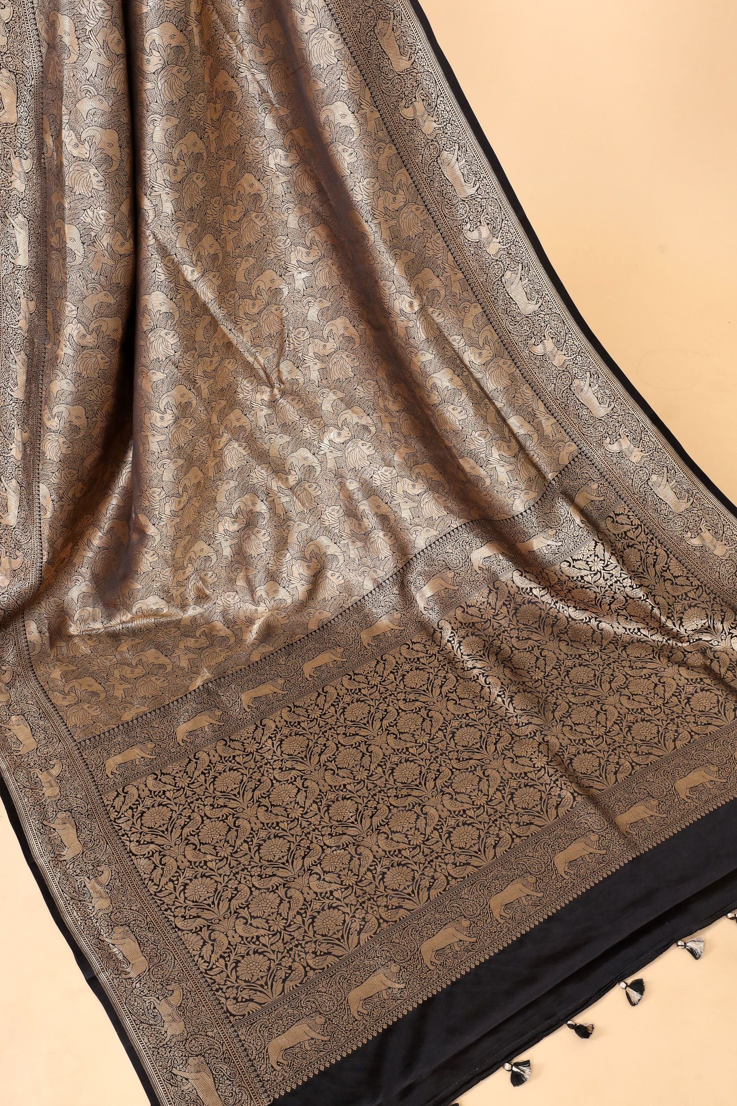 Black Mashru Silk Saree With Brocade Allover Jaal