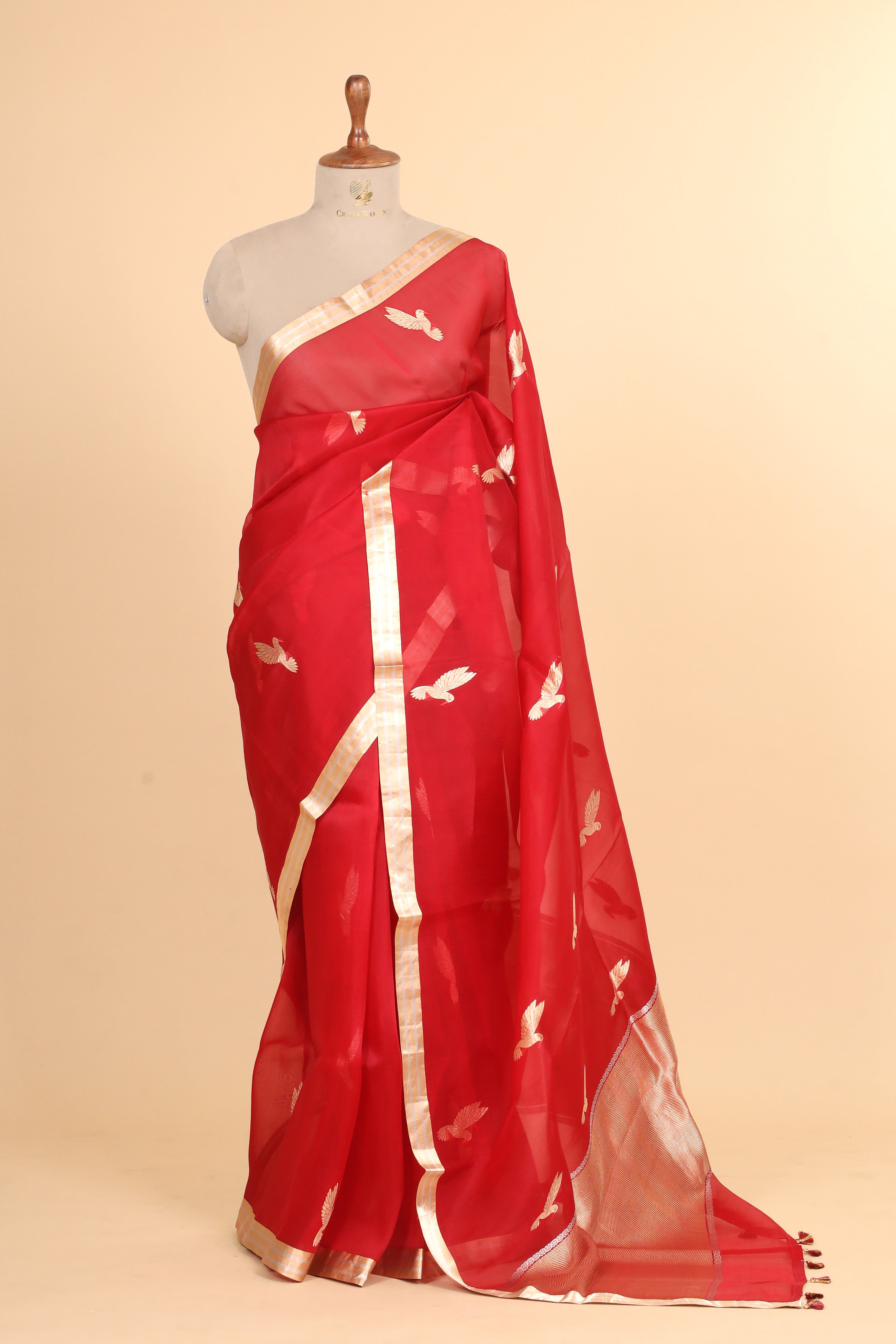 Red Banarasi Handloom Meenakari Organza Silk Saree