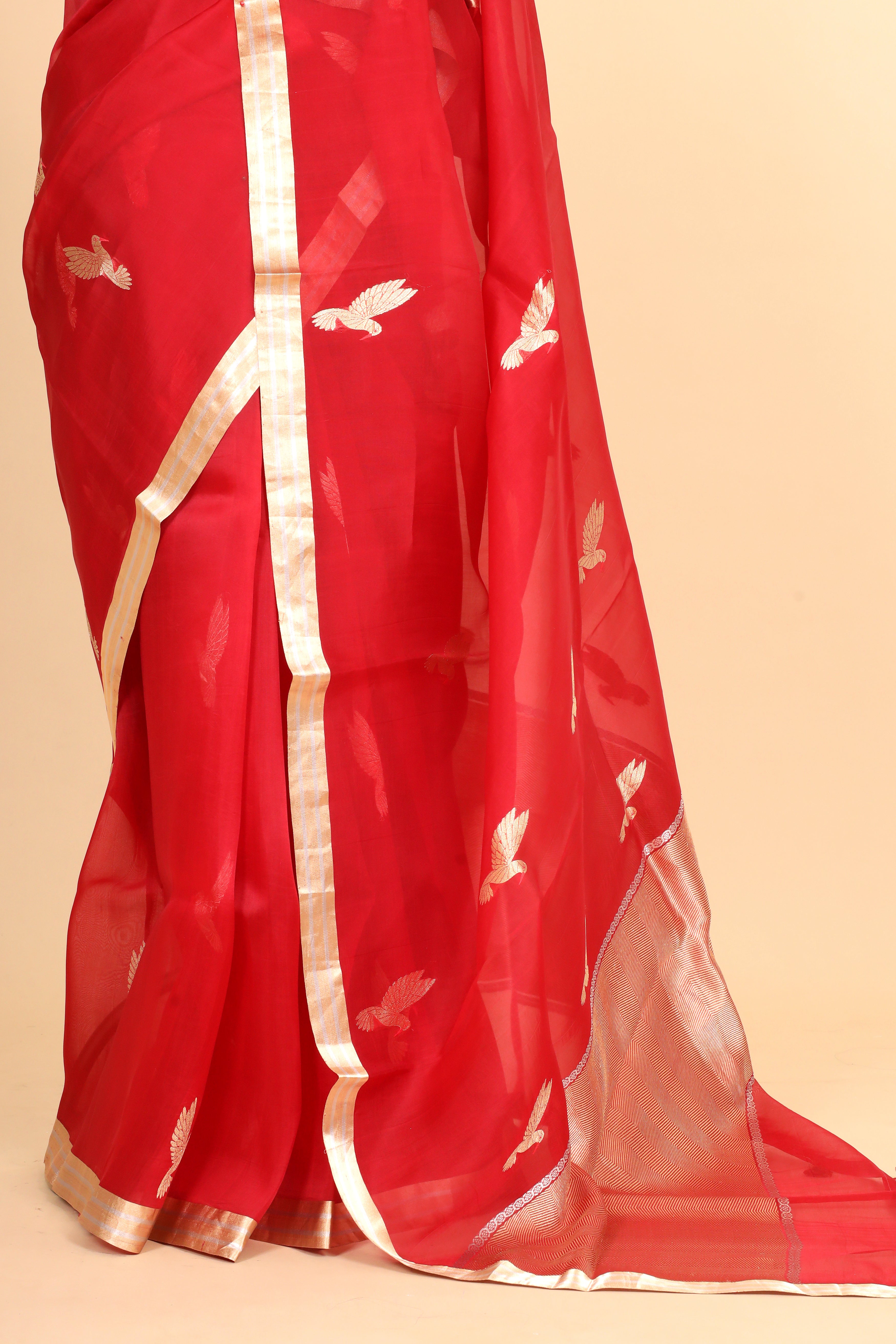 Red Banarasi Handloom Meenakari Organza Silk Saree